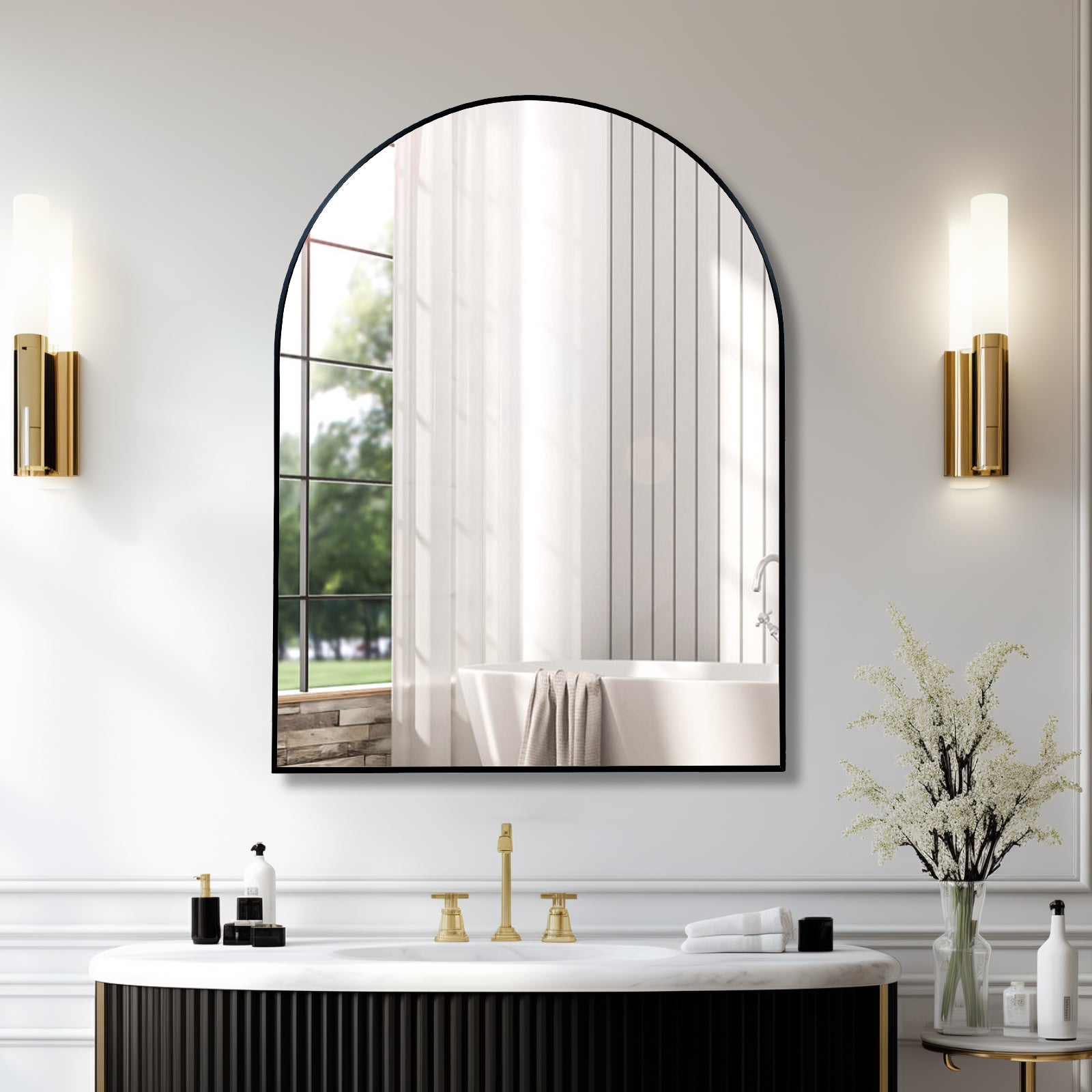 30x40 Arched Wall Mirror, Black Aluminum Frame