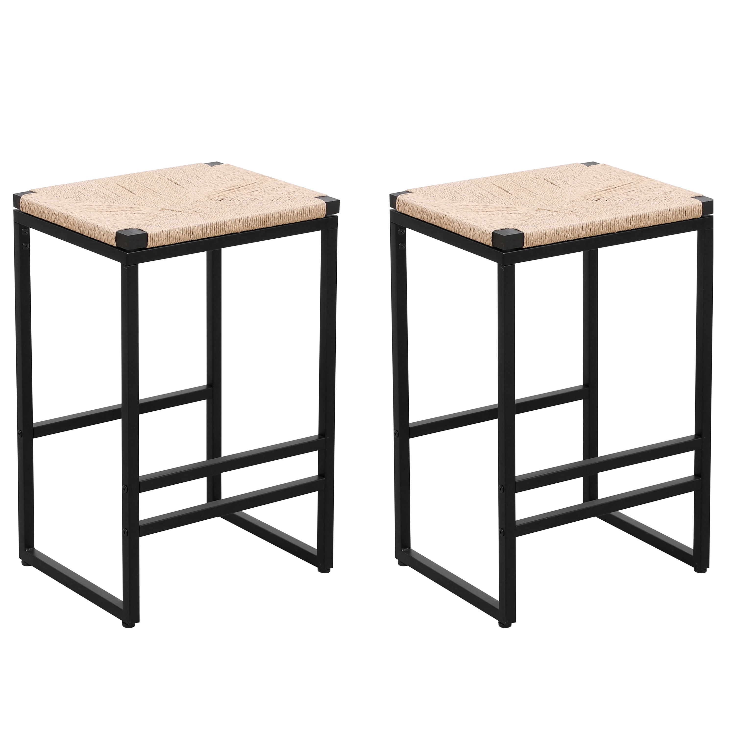 Counter Stools Set of 2, Backless Boho with Woven Rope Seat
