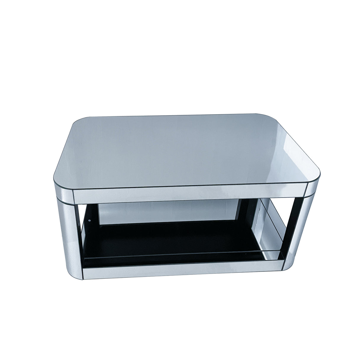 Silver Glass Top Rectangular Coffee Table with Storage, 39.4 in