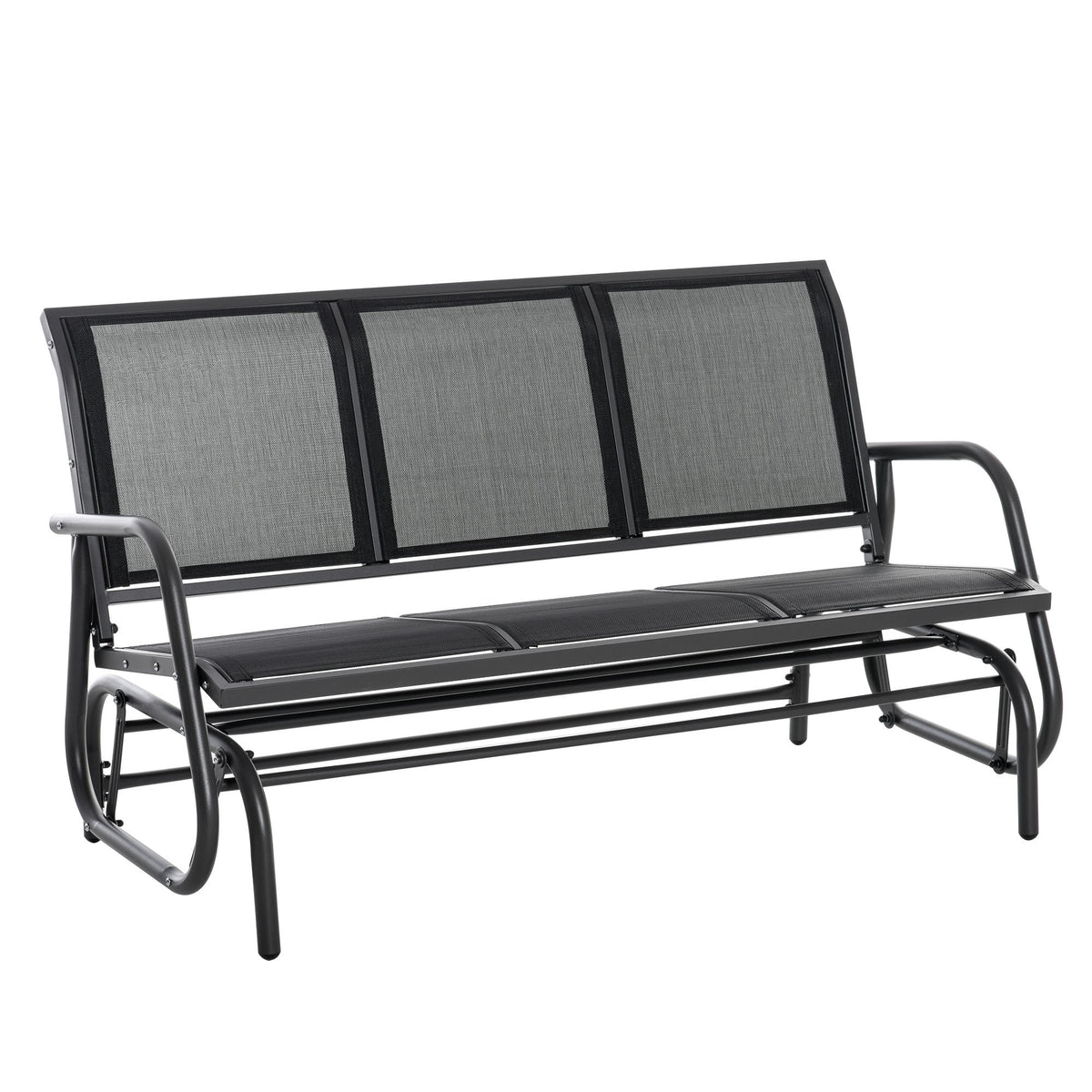 Black Metal Outdoor Glider Bench for 3, 29.5 in Deep