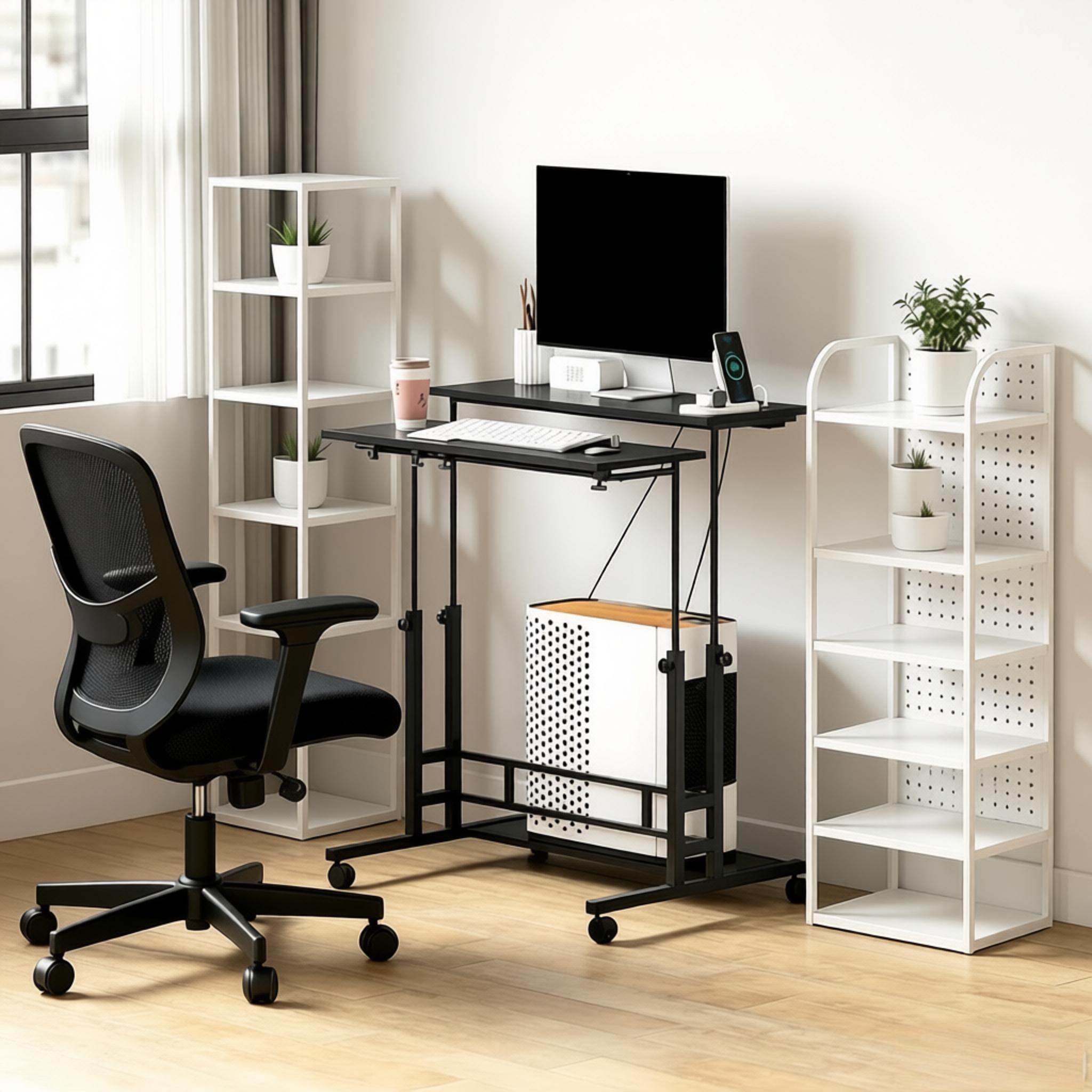 Standing Desk with Charging Station and Lock, 31.5 in, Black