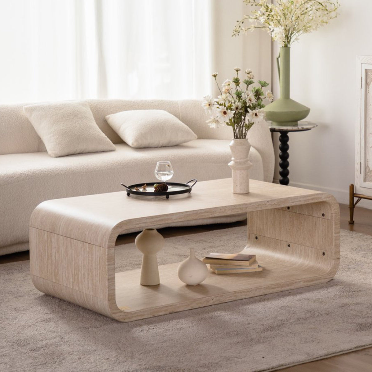 Beige Coffee Table with Storage, 47.2 in