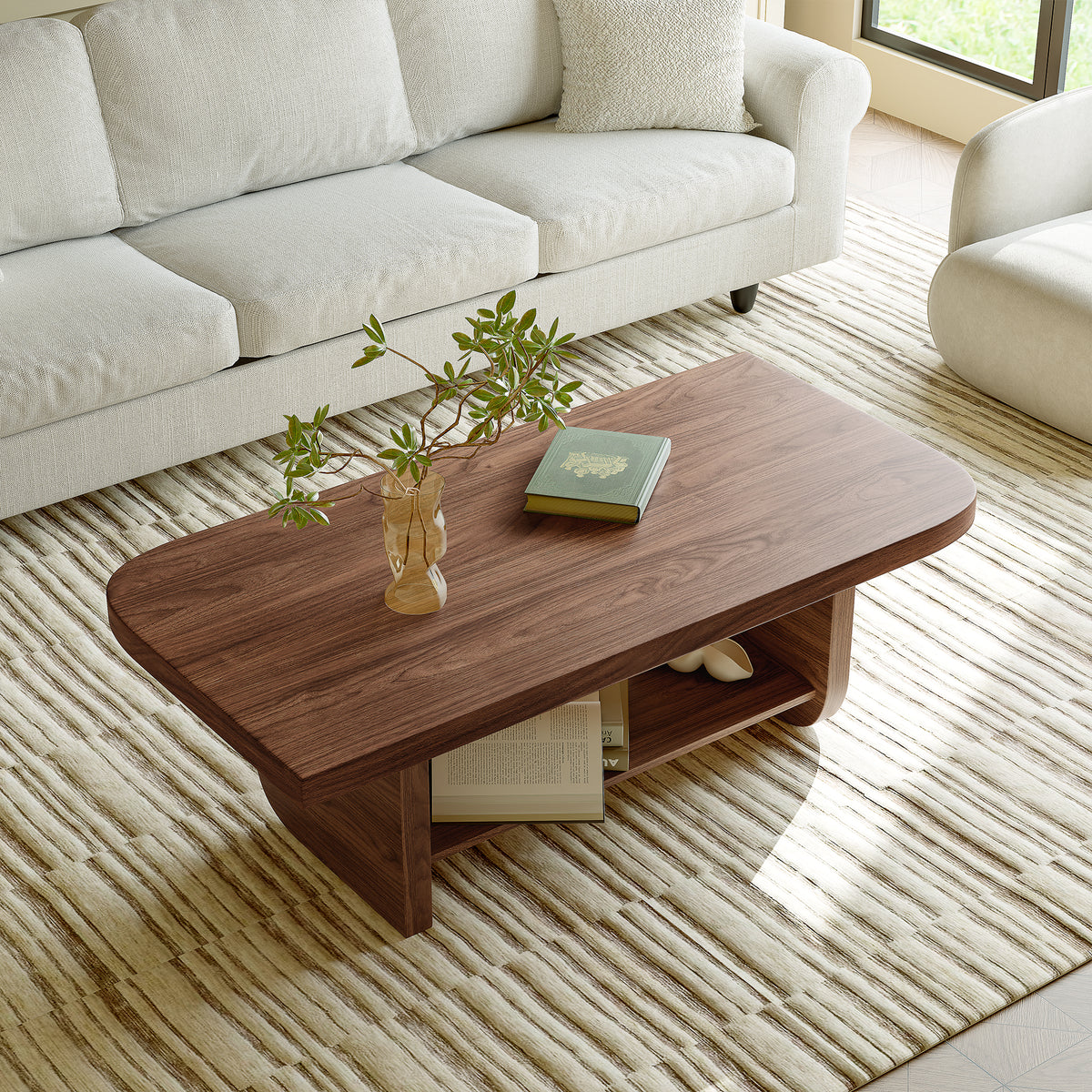 Walnut Coffee Table with Storage, 47.2 in