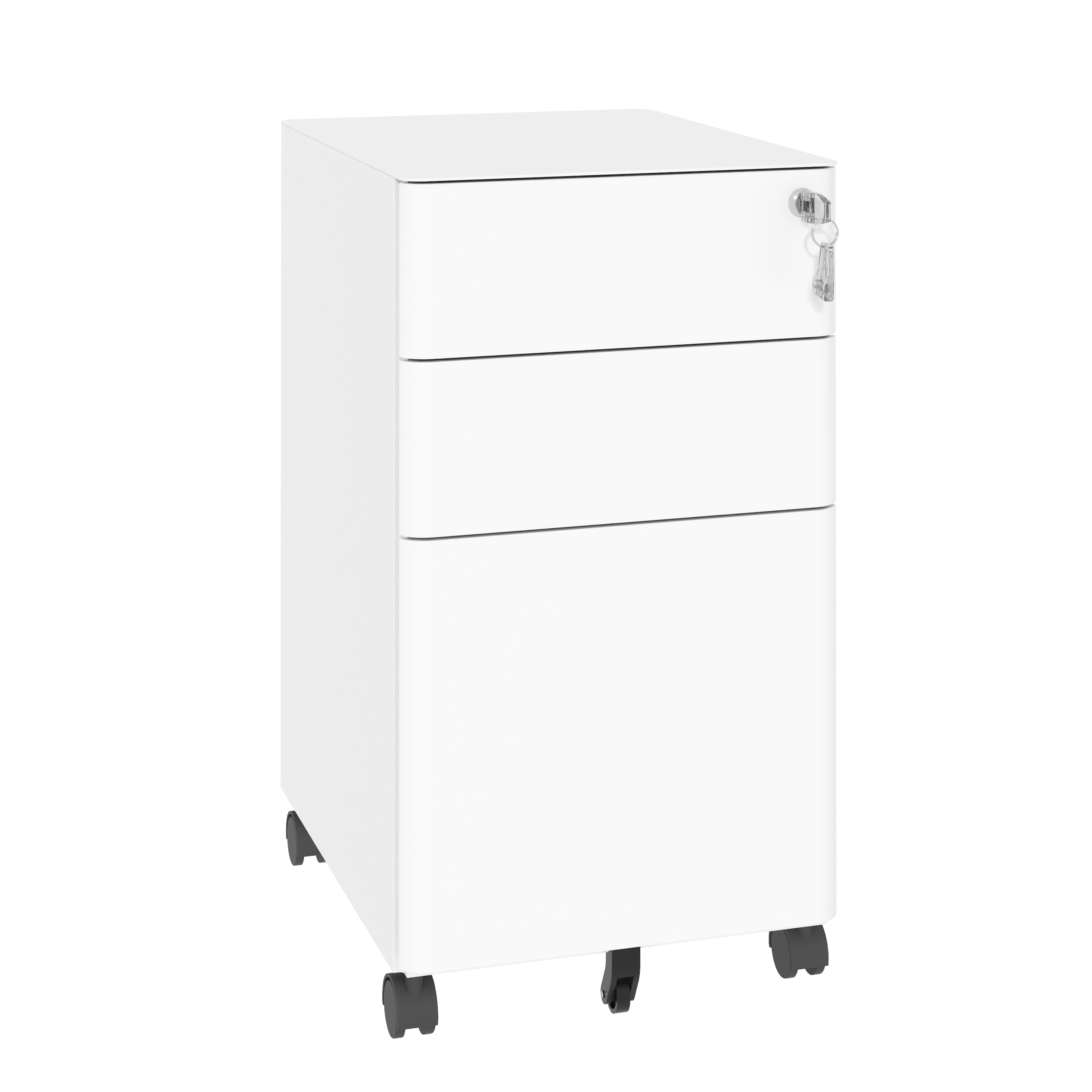 Rolling File Cabinet with Drawers and Lock, Filing Cabinet, 24 in, White