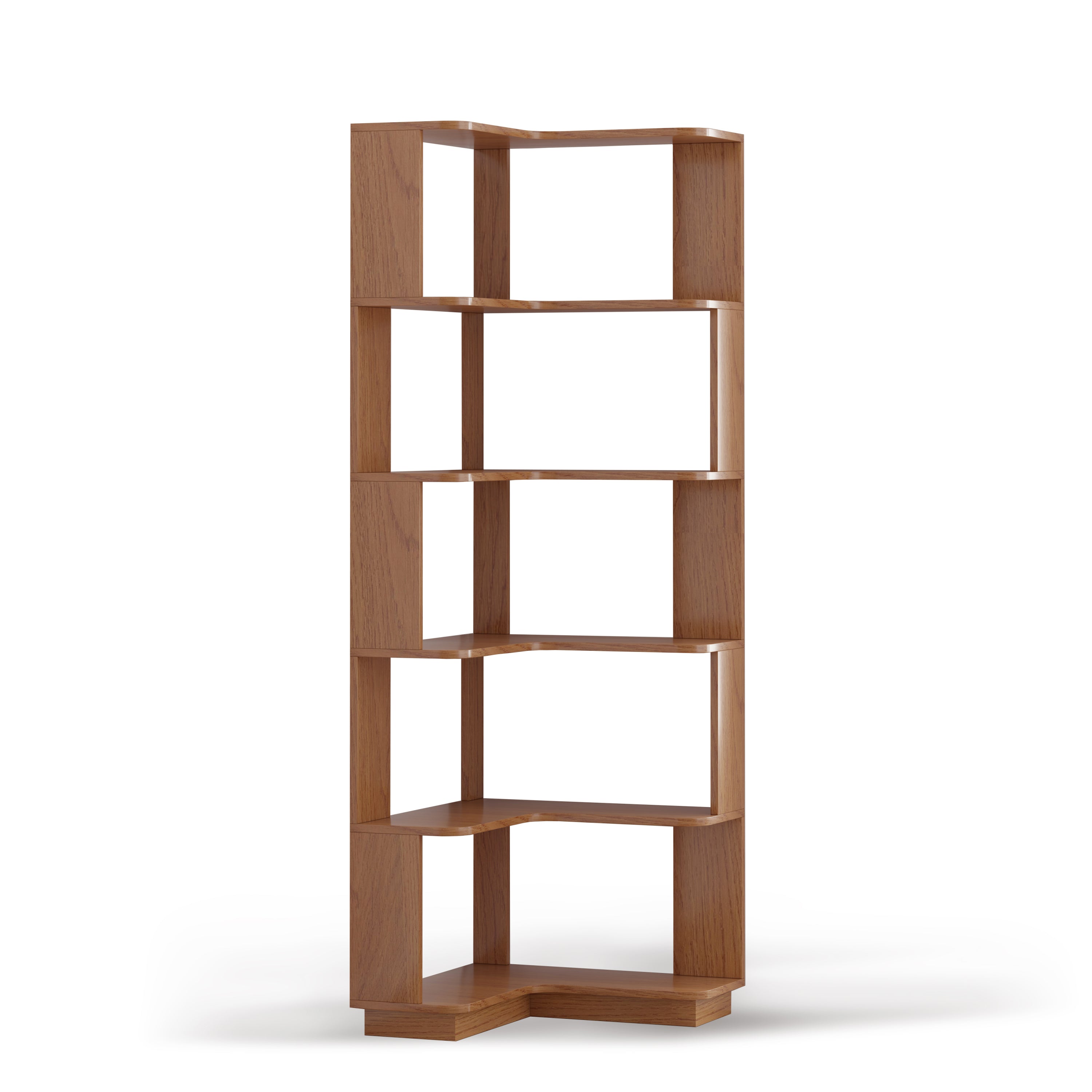 L-Shaped Vertical Bookcase, Bookshelf, 21.7 in, Oak, 21.65 in Deep