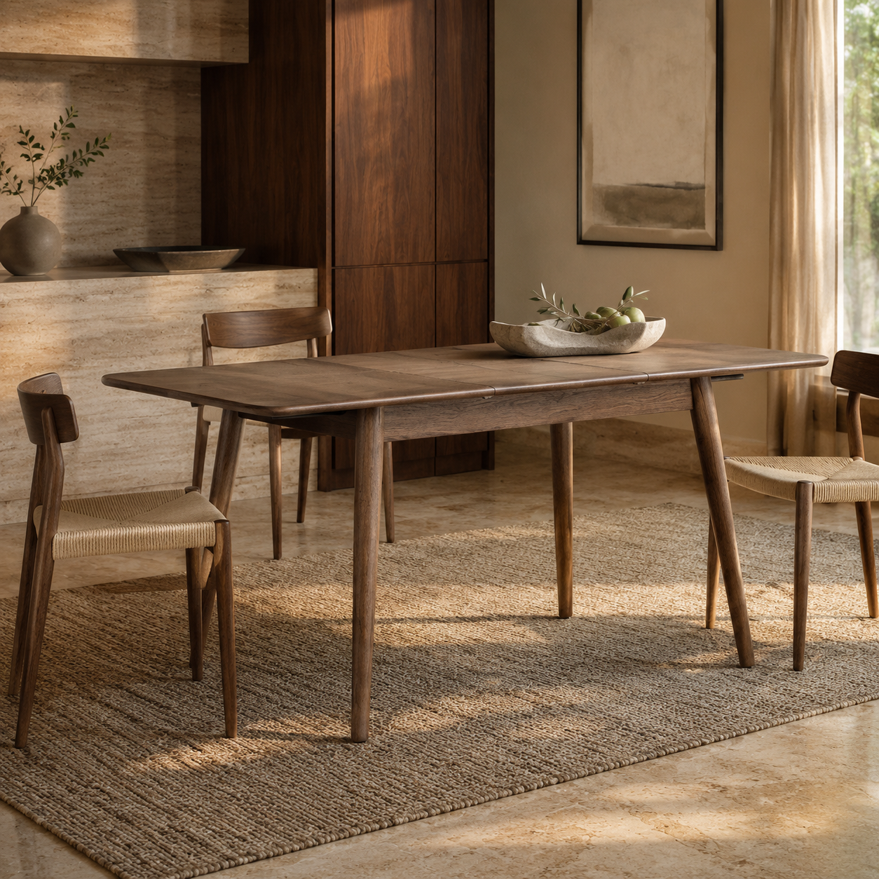 Solid Oak Dining Table, Walnut - Extendable Telescopic, Seats 6-8