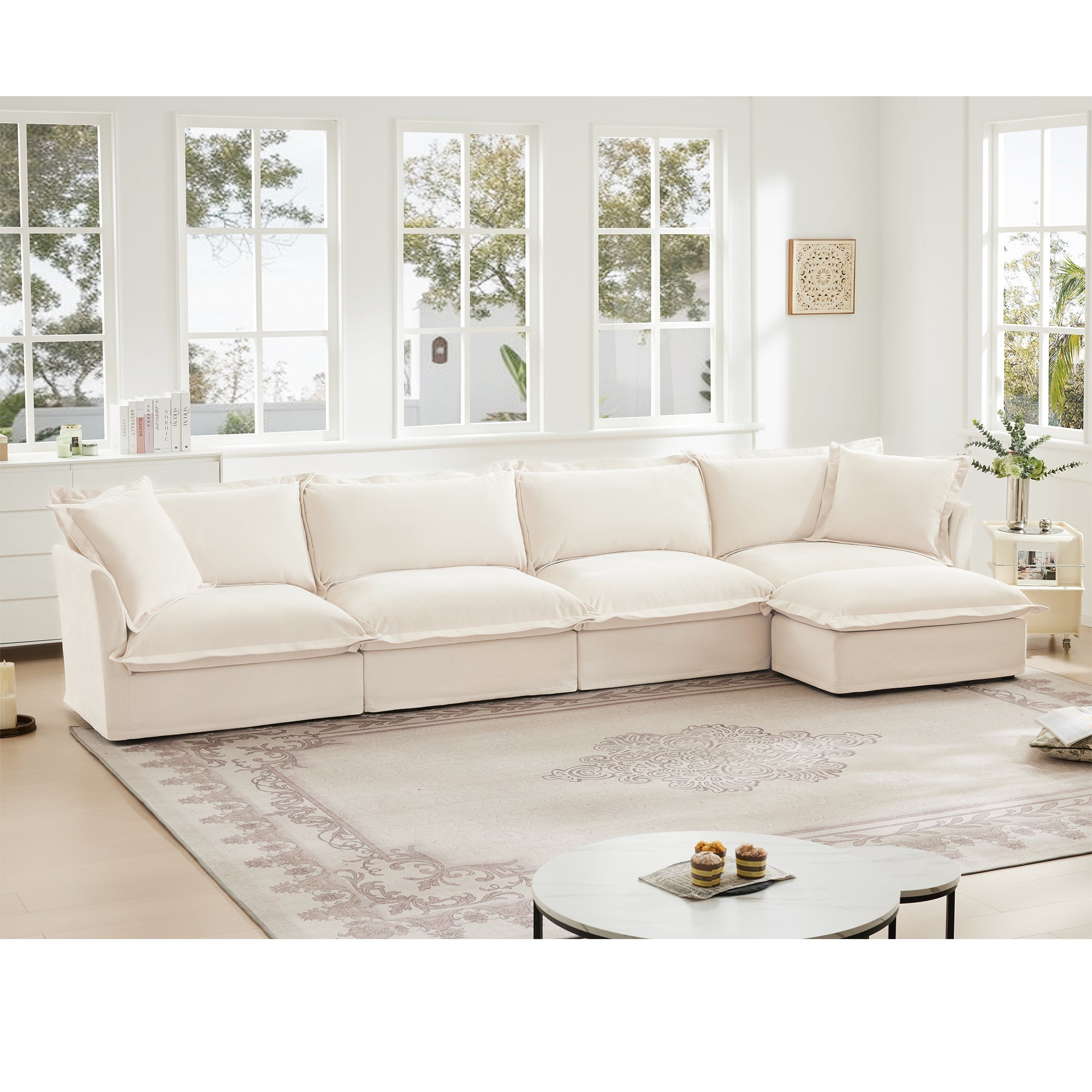 Fluffy 4-Seat Modular Sofa in Chenille Cream #OttOnly_1 #Fabric_Chenille Cream