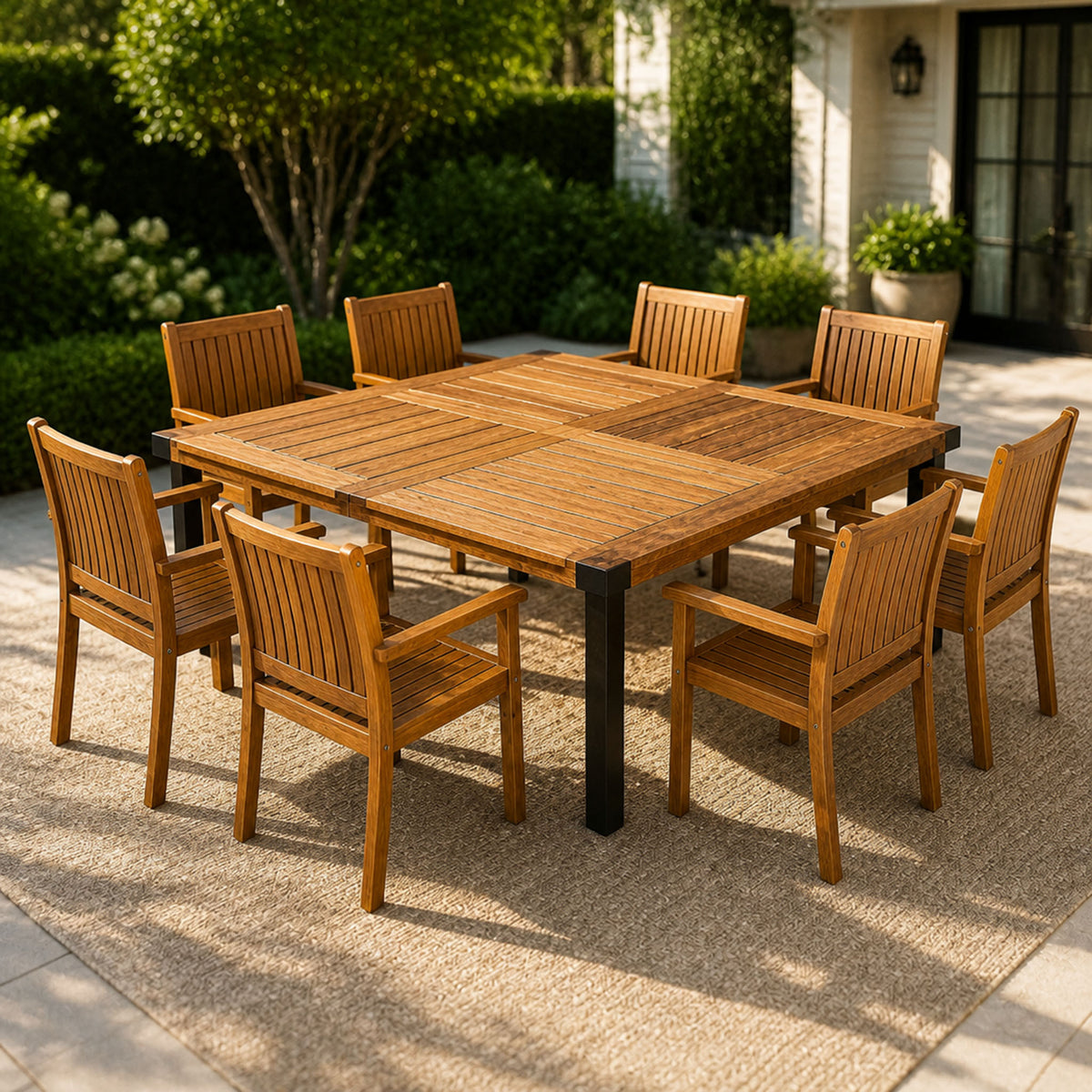 Teak Finish Solid Wood 9-Piece Patio Dining Set for 8