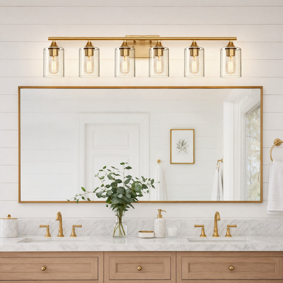 Gold Farmhouse 6-Light Vanity Light, 37 in