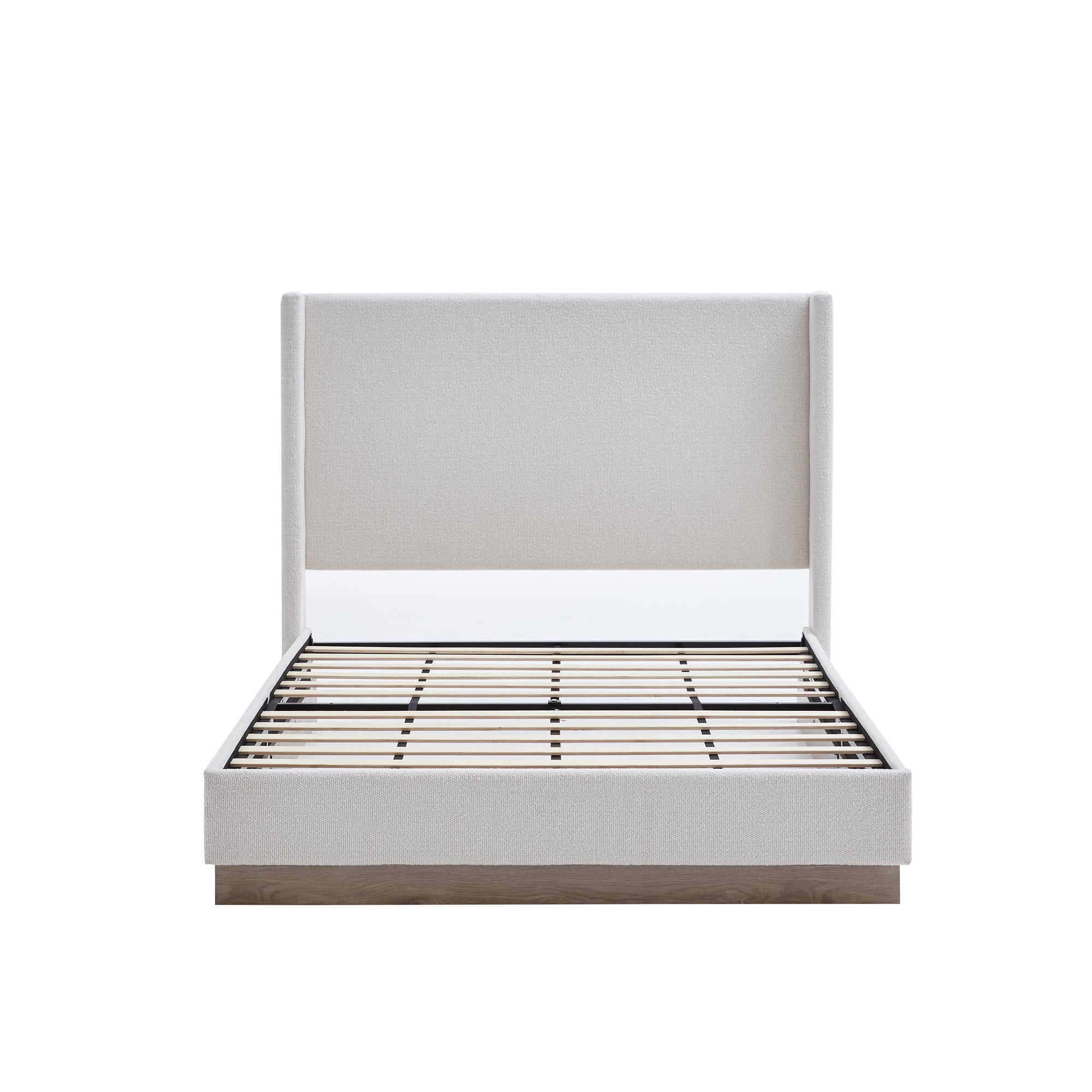 Upholstered Wingback Headboard Bed, King, Cream Boucle