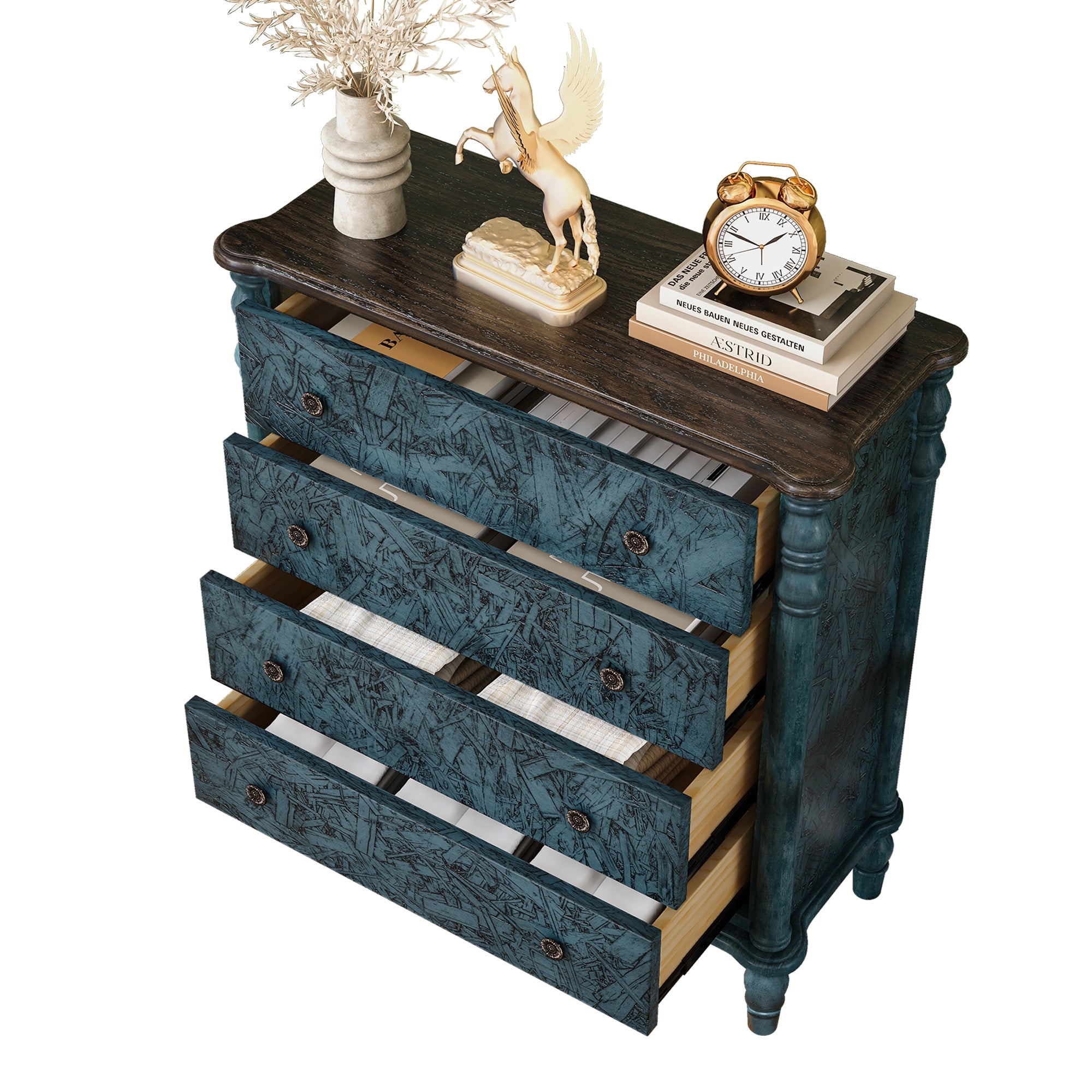 Navy Blue Tall Dresser, 4 Drawers, 32 Inches
