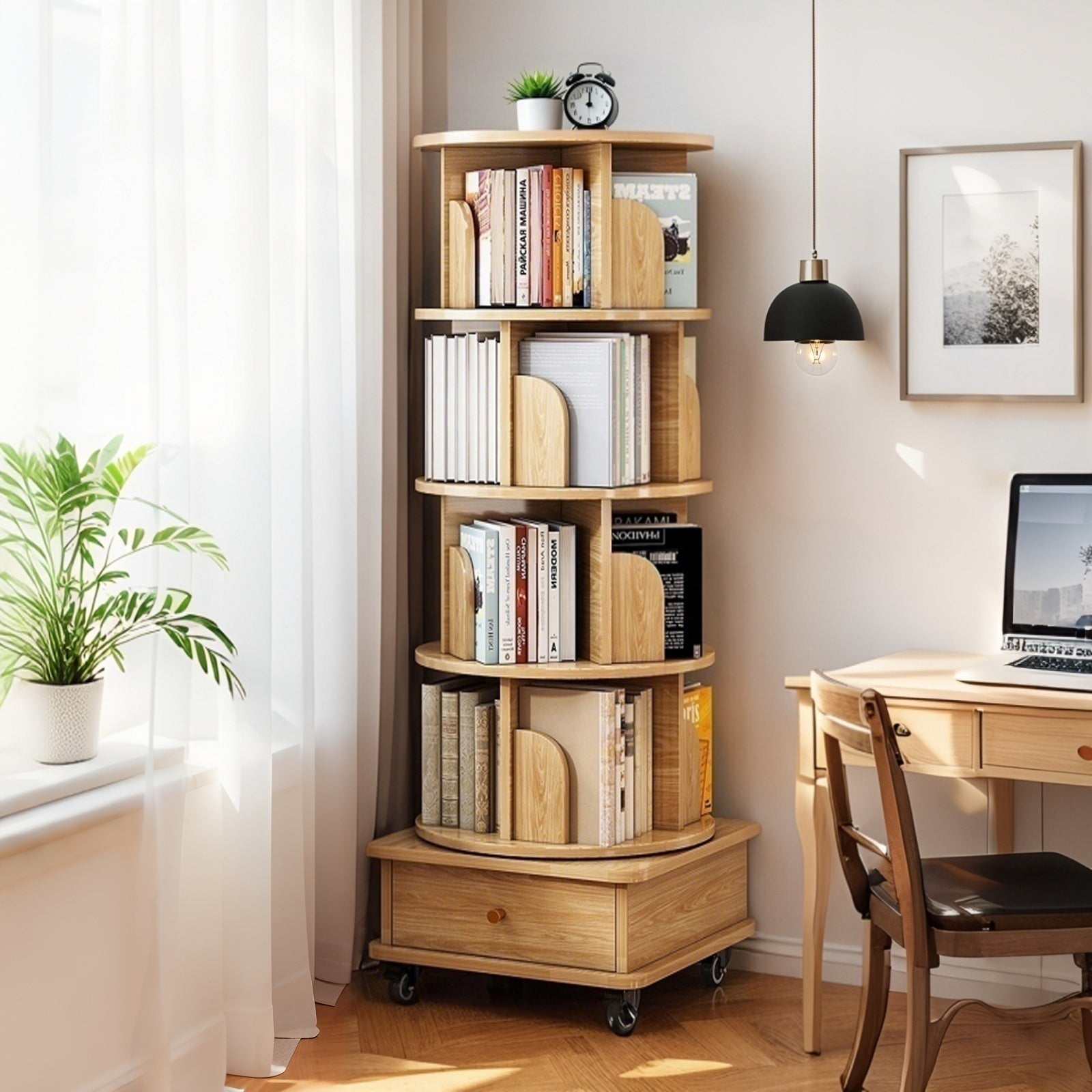 Vertical Rolling Bookcase, 18.1 in, 4-Shelf