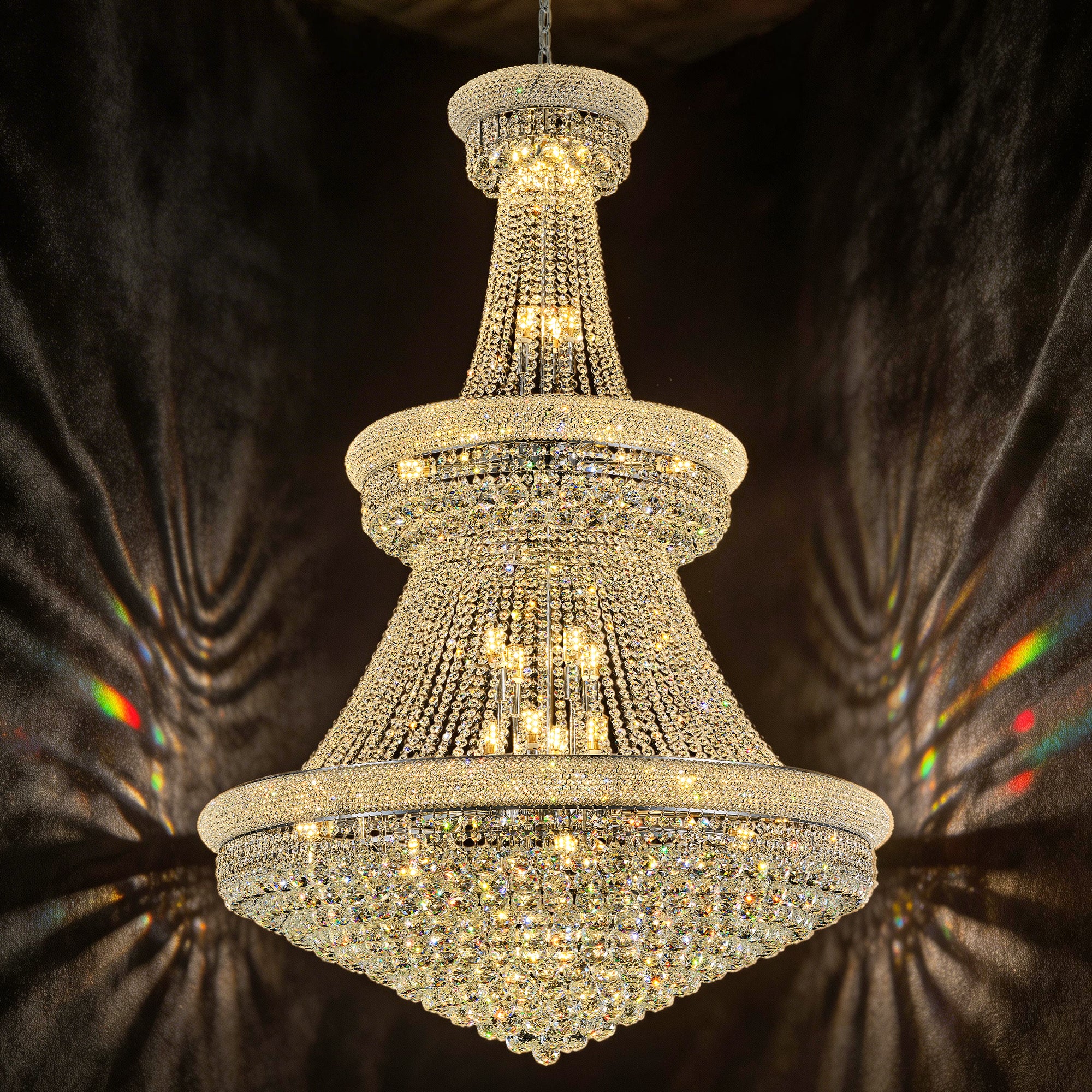 Crystal Chandelier, 36-Light Empire Style, Dimmable Chrome