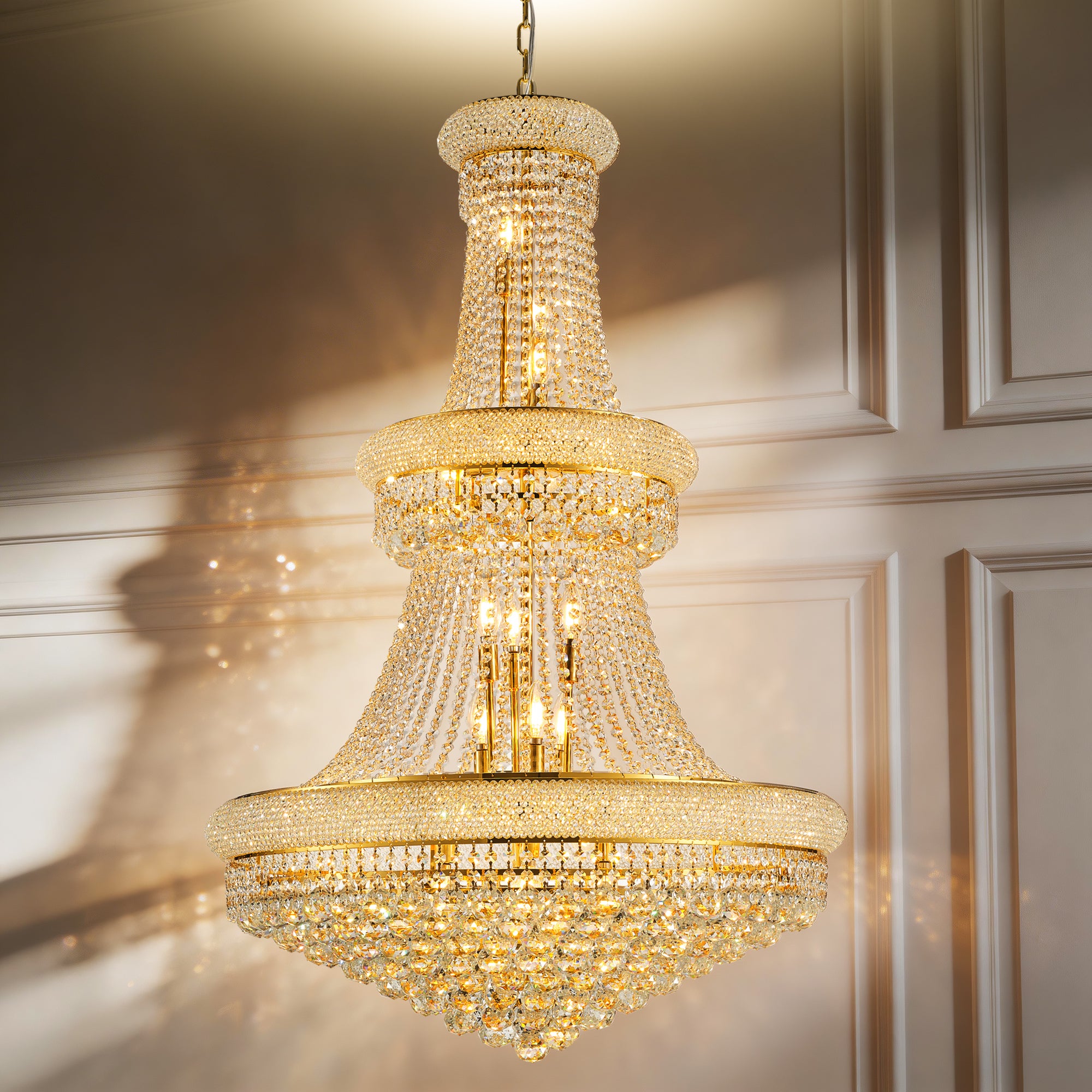 Crystal Chandelier, 27-Light French Empire Style, Gold
