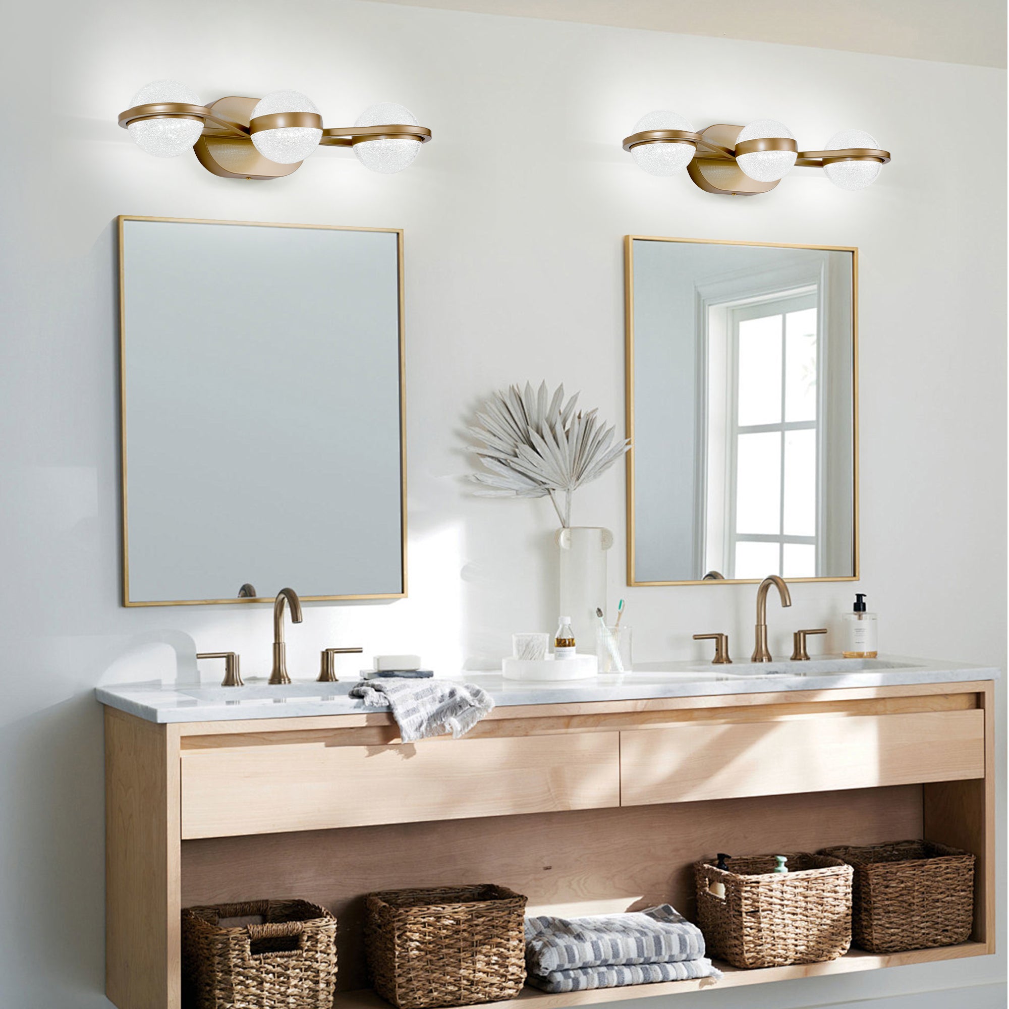 Vanity Light with Acrylic Shade, Wet-Rated Iron, Gold Finish