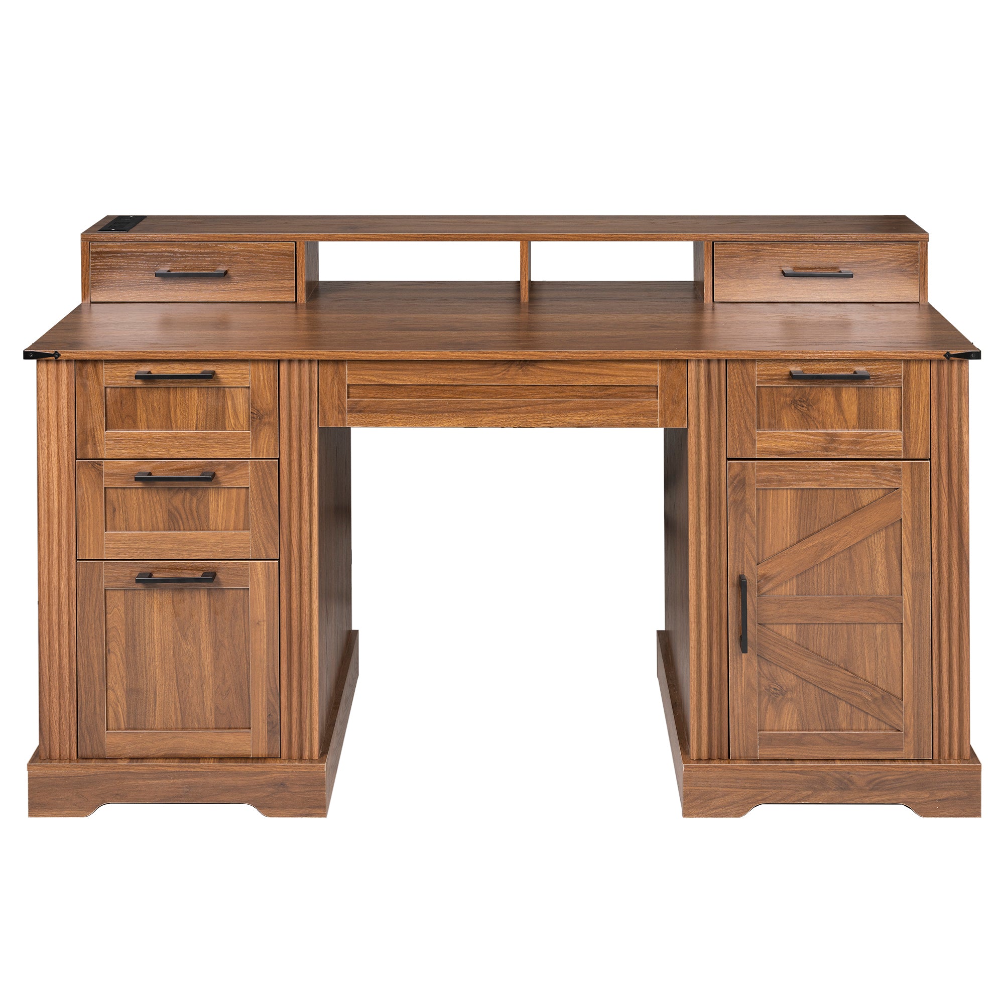 Computer Desk with Charging Station and Keyboard Tray, 59.5 in, Walnut