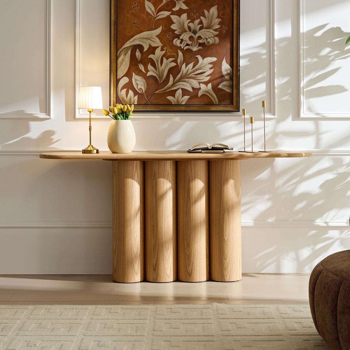 Natural Entryway Console Table, 66.9 in Wide
