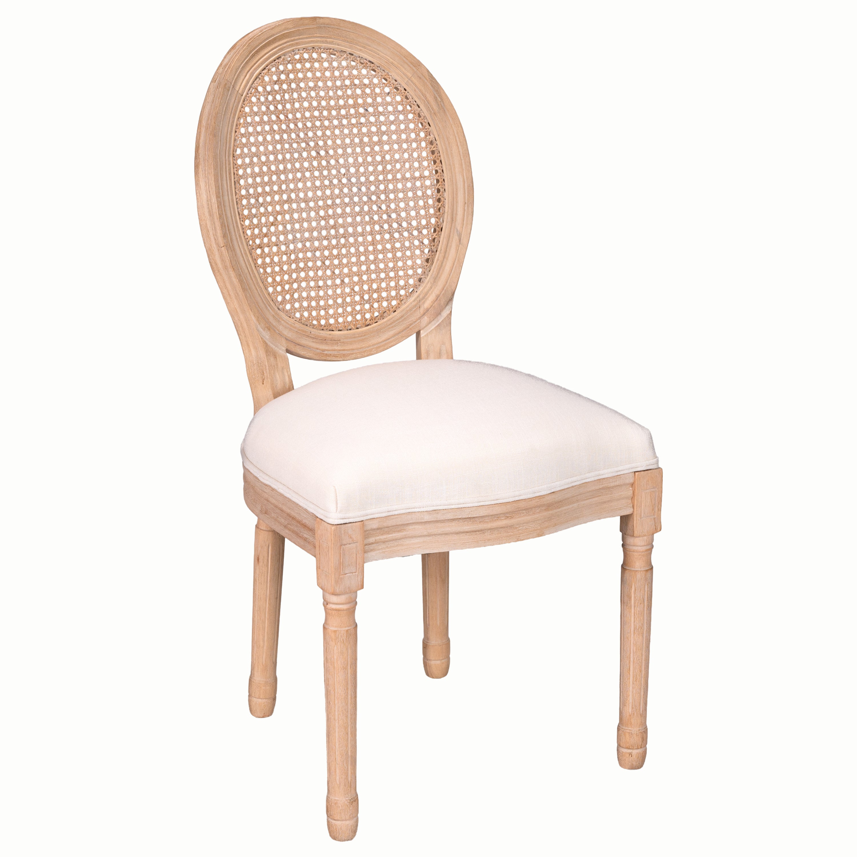 French Country Cane-Back Dining Chairs Set of 2, Cream Linen Seat