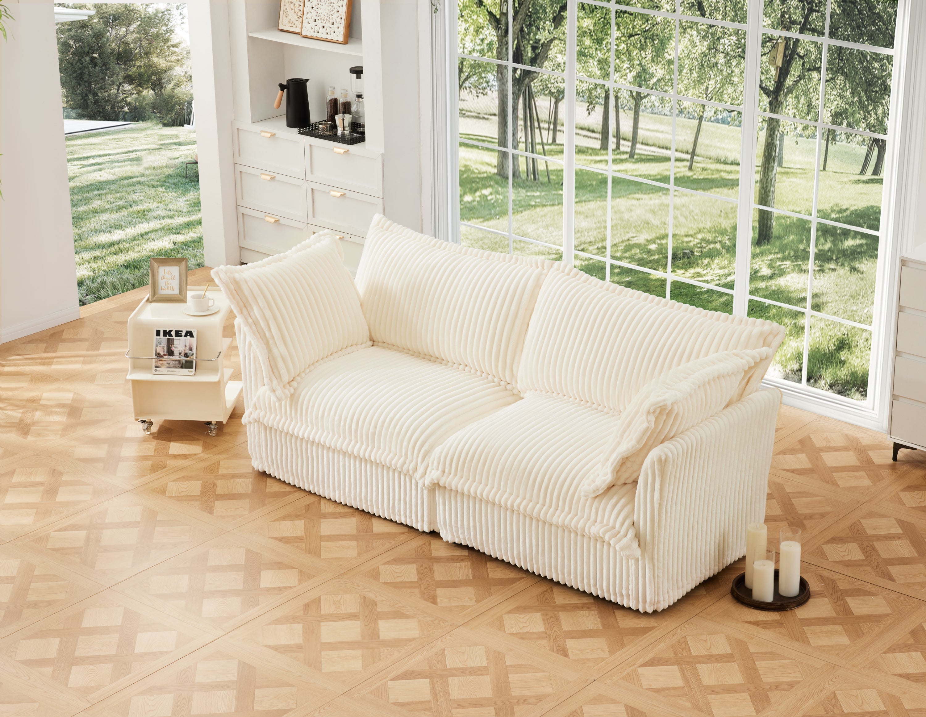 Fluffy 2-Seat Modular Sofa in Corduroy Cream #OttOnly_0 #Fabric_Corduroy Cream
