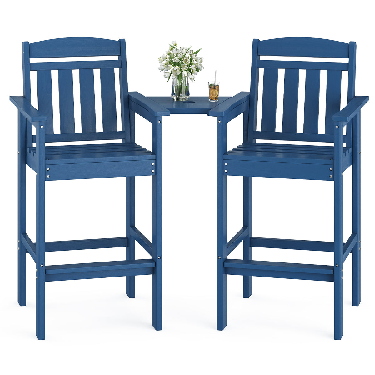Blue HDPE Outdoor Bar Stool, Set of 2