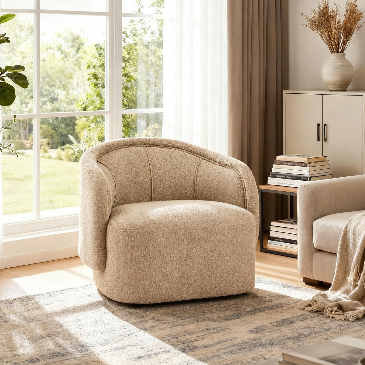 Brown Boucle Accent Chair