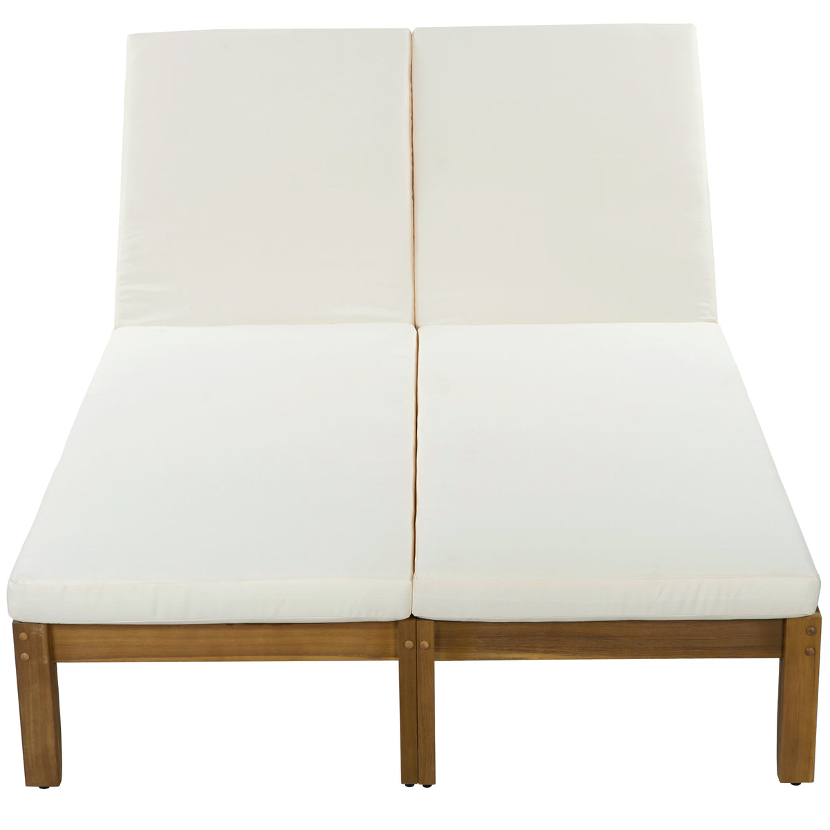 Natural Solid Wood Outdoor Double Lounge Chair with Cushions