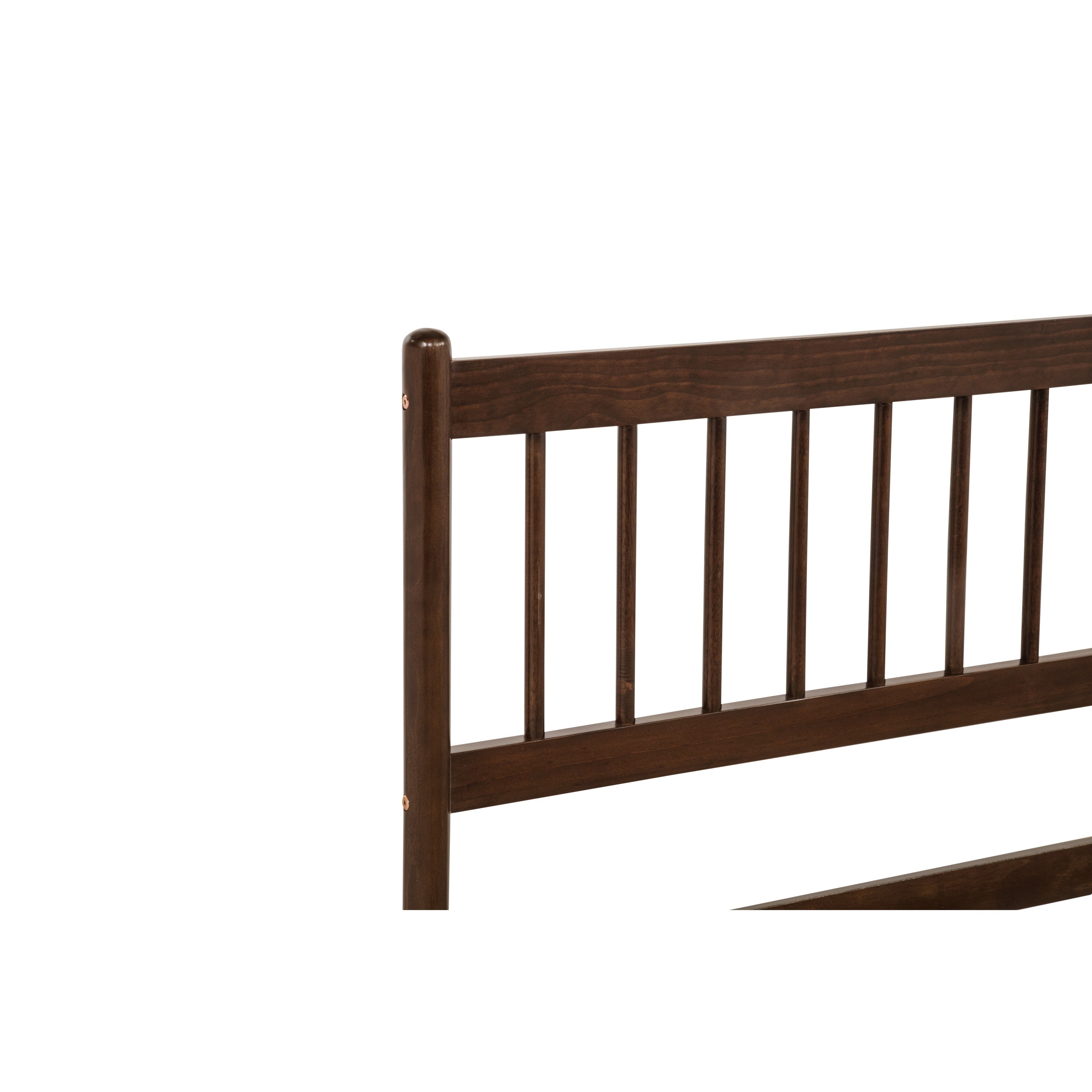 Close-up of footboard corner post and rail joint