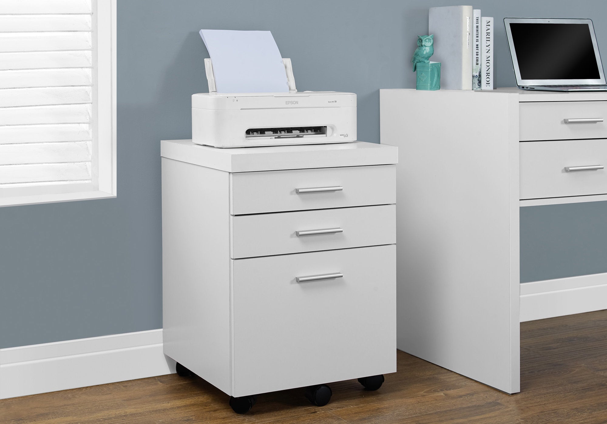 Rolling Contemporary Printer Stand with Lock, 18.3 in, White