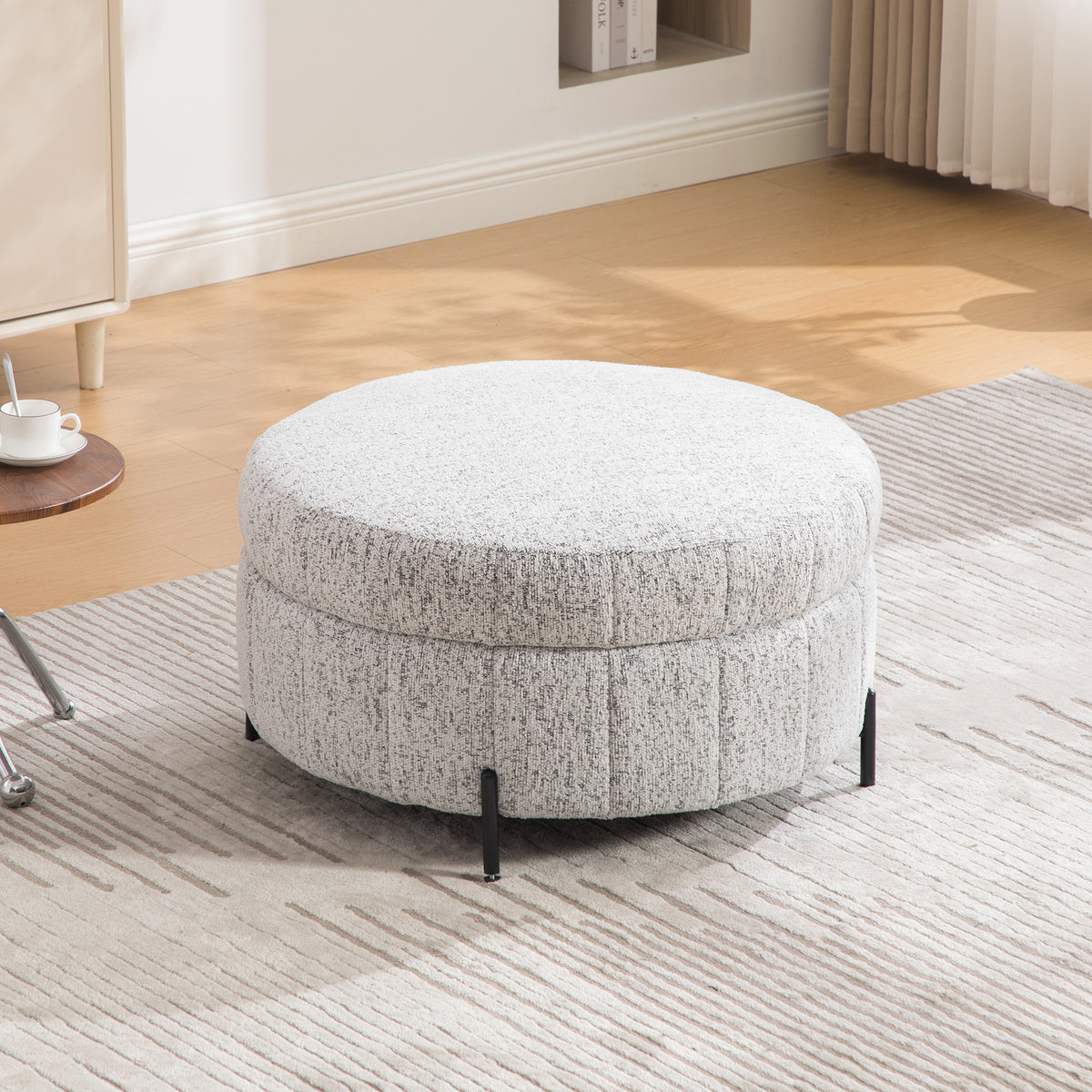 Black Chenille Round Tufted Storage Ottoman, 31.3 in