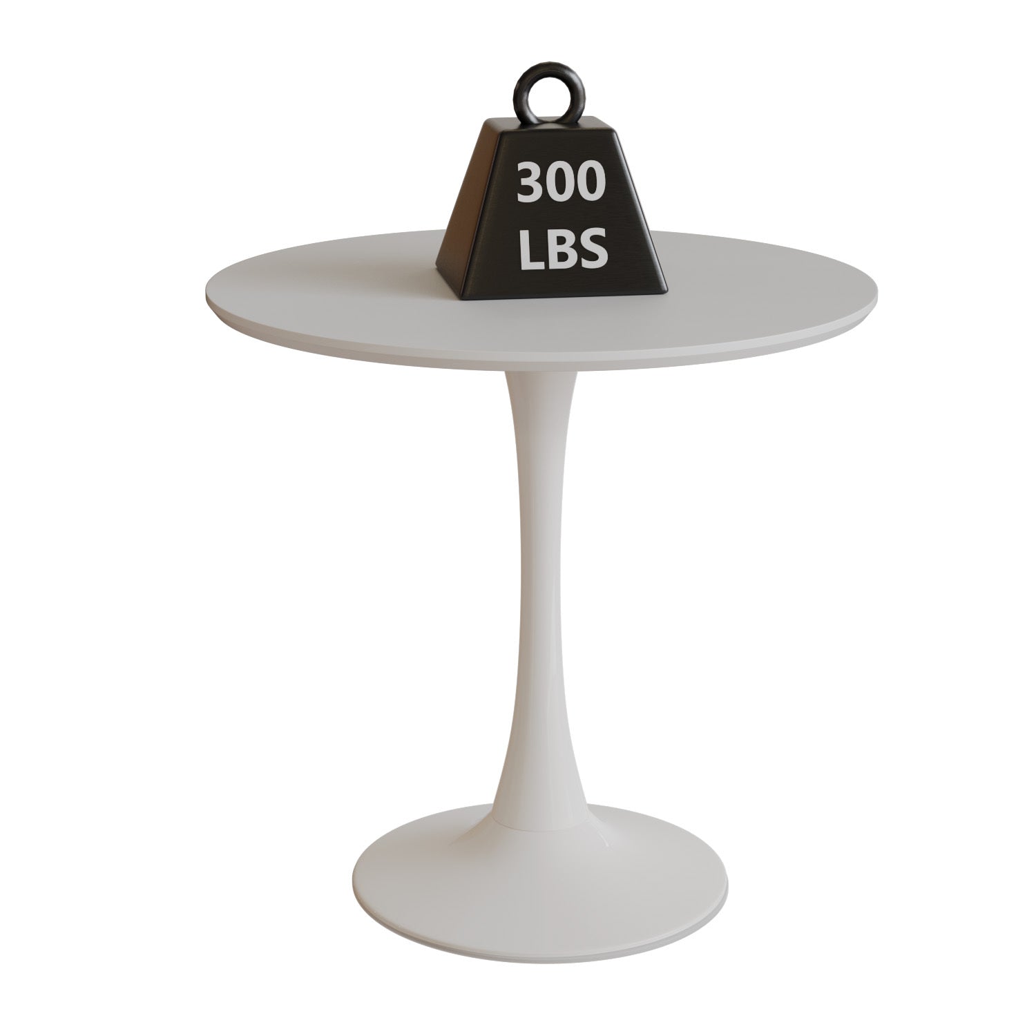 Feature graphic showing a 300 lb weight resting on the white tulip dining table