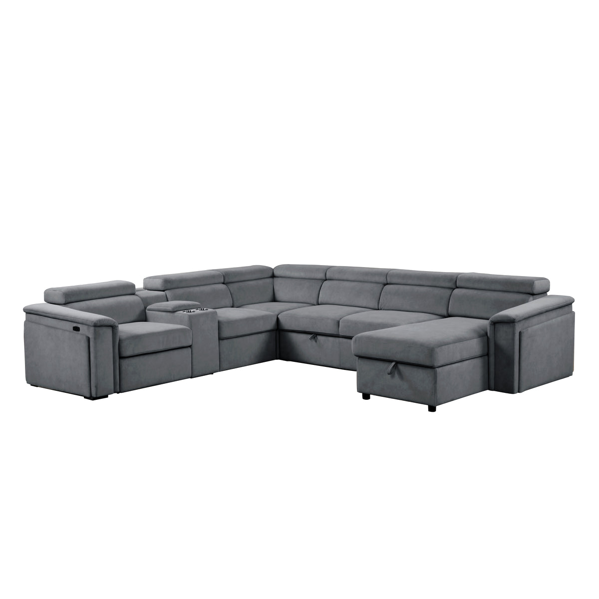 Gray Power U-Shaped Reclining Sectional with Chaise, Right-Facing