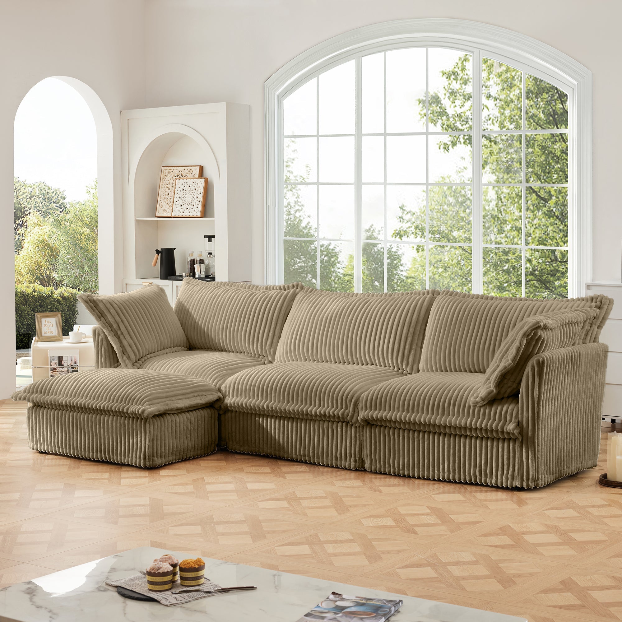 Fluffy 3-Seat Modular Sofa in Corduroy Camel #OttOnly_1 #Fabric_Corduroy Camel