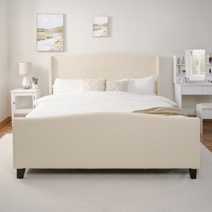 White teddy velvet headboard and footboard shown from multiple angles