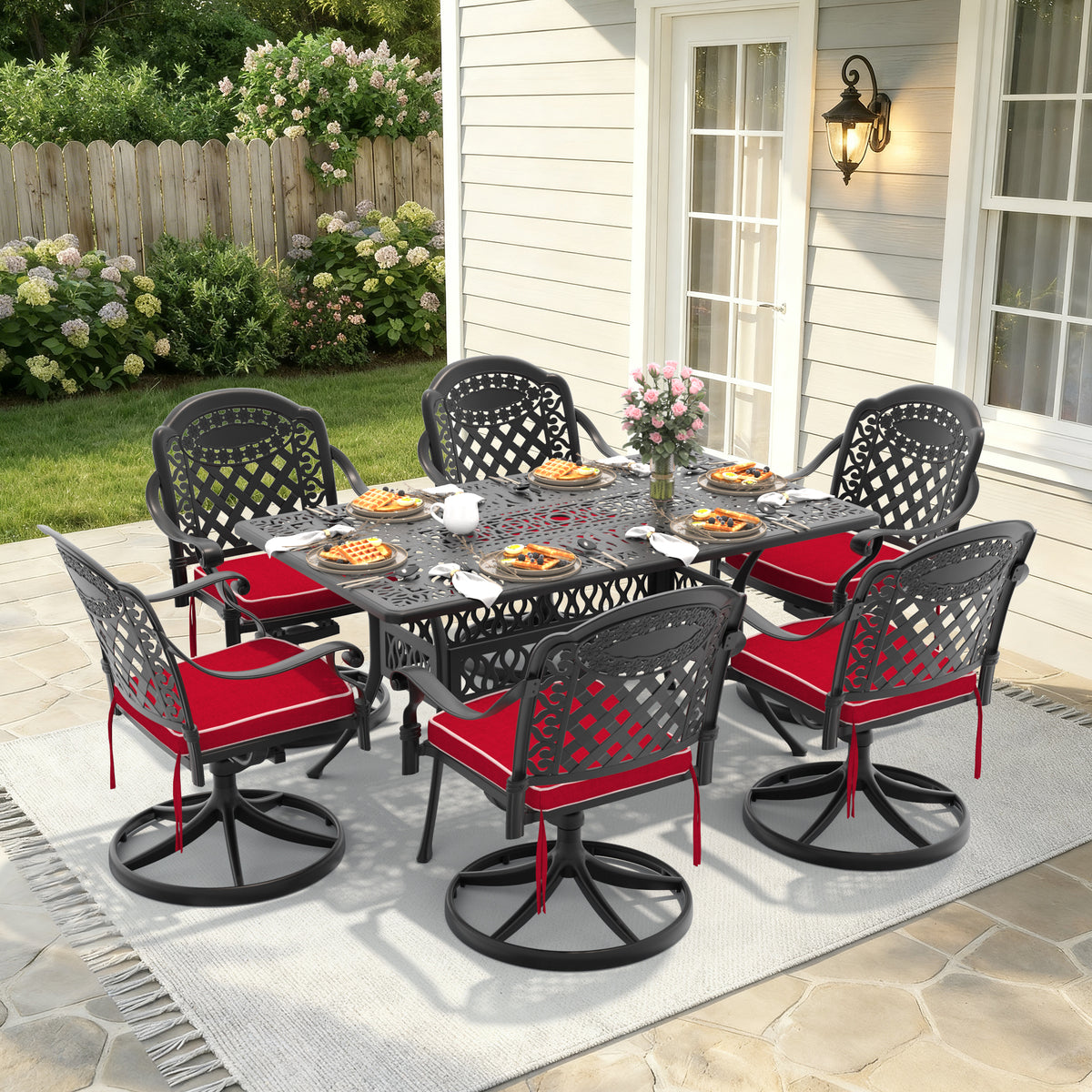 Black Aluminum 7-Piece Patio Dining Set for 6 with Cushions