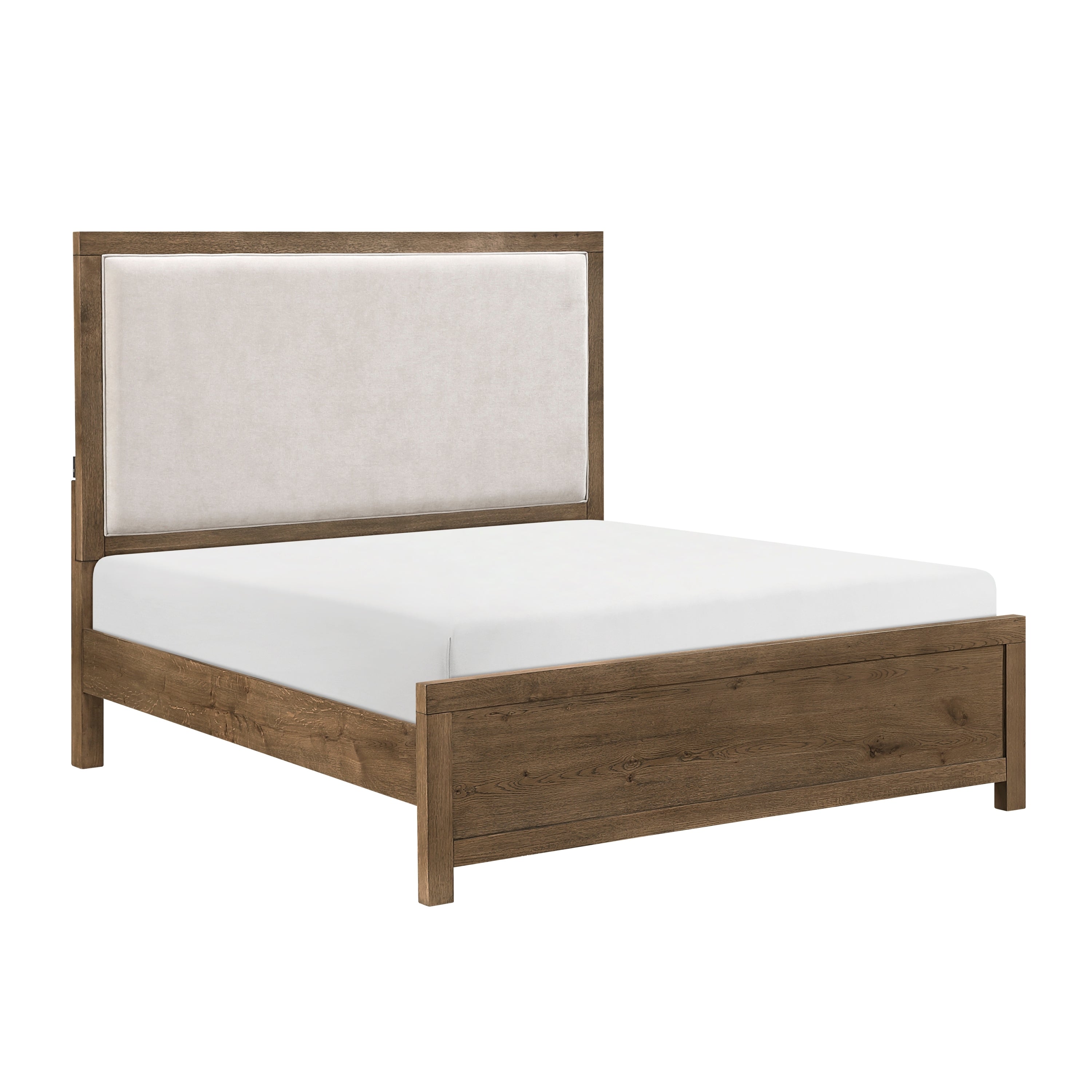 California King Bed with USB Charging Headboard, Brown