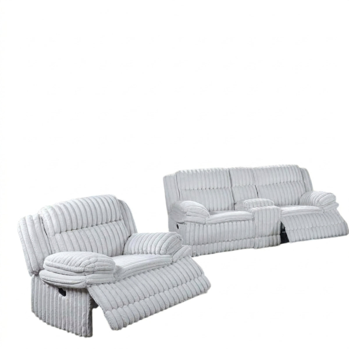 Light Gray Corduroy Reclining Loveseat and Recliner Set