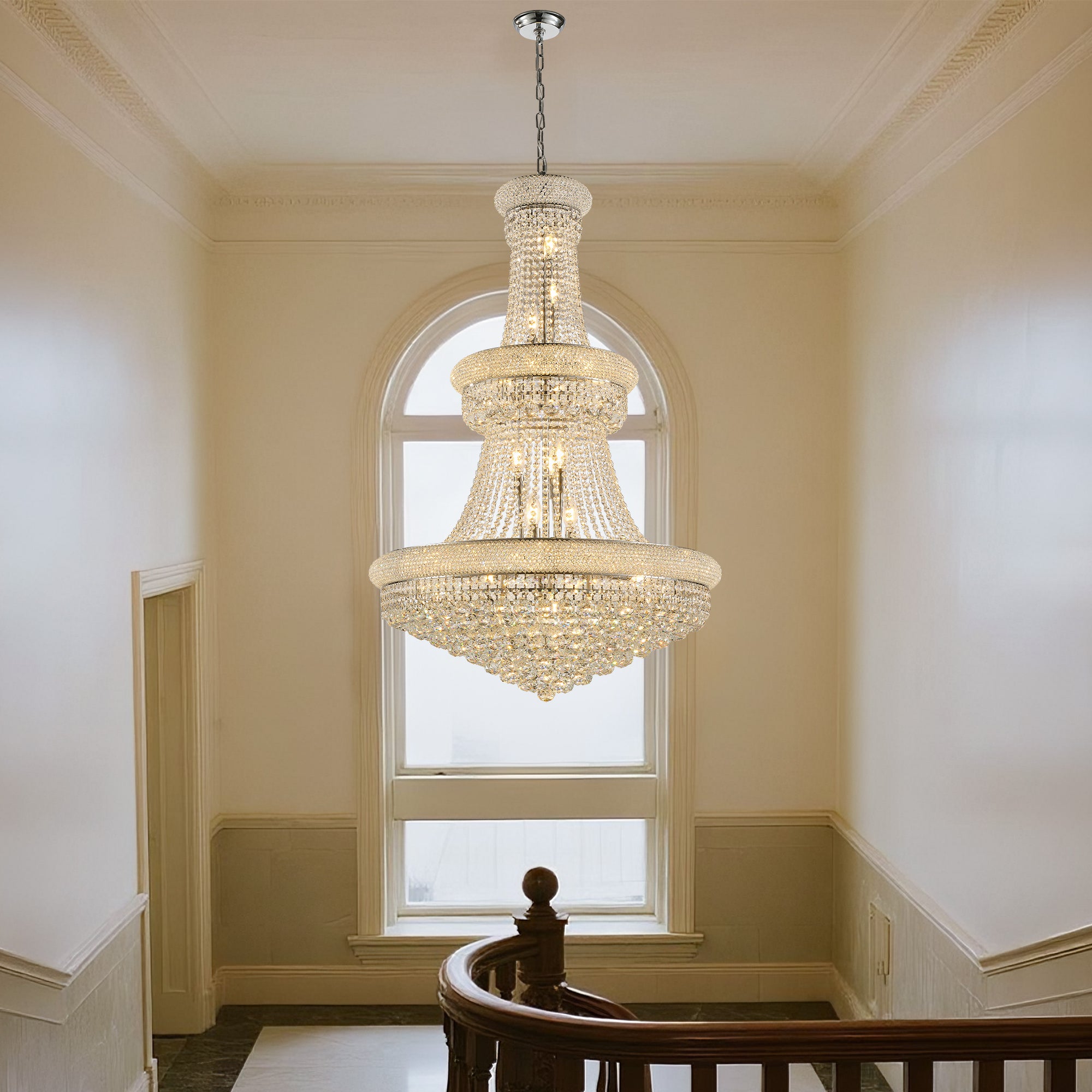 Crystal Chandelier, 27-Light French Empire Style, Chrome