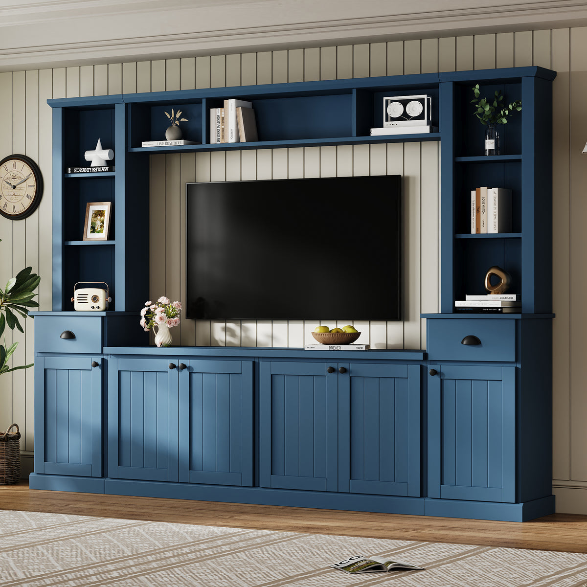 Blue Entertainment Center for TVs up to 75 in, 103 in Wide