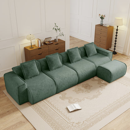 Seneca Boneless Couch - 4 Seater, 1 Ottoman, Olive