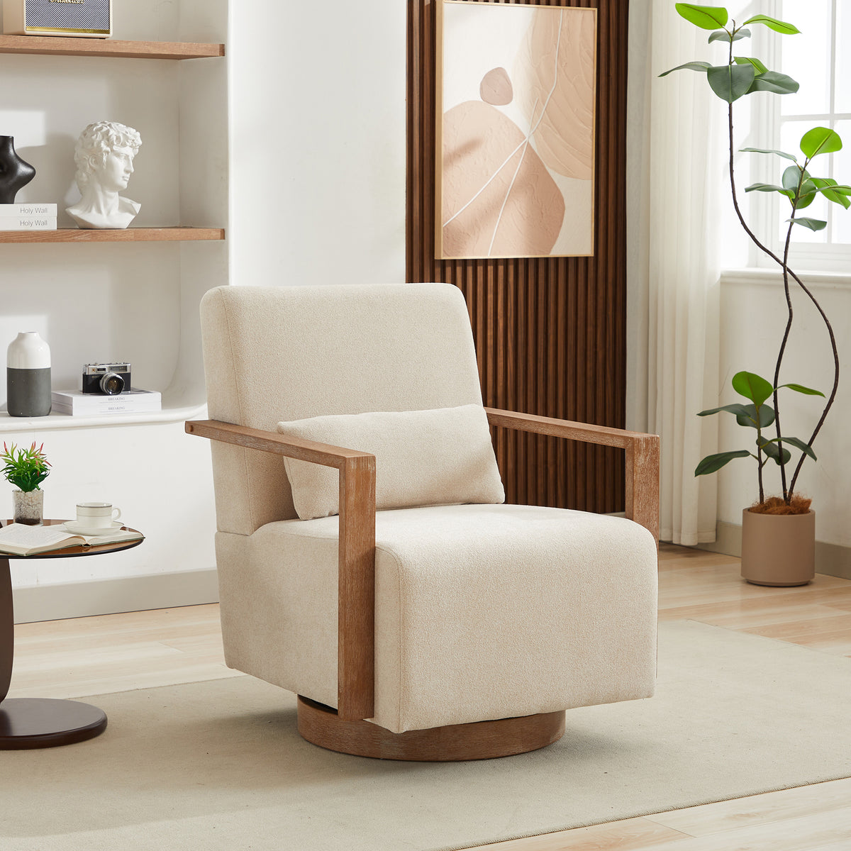 Beige Linen Swivel Accent Chair, Nursery