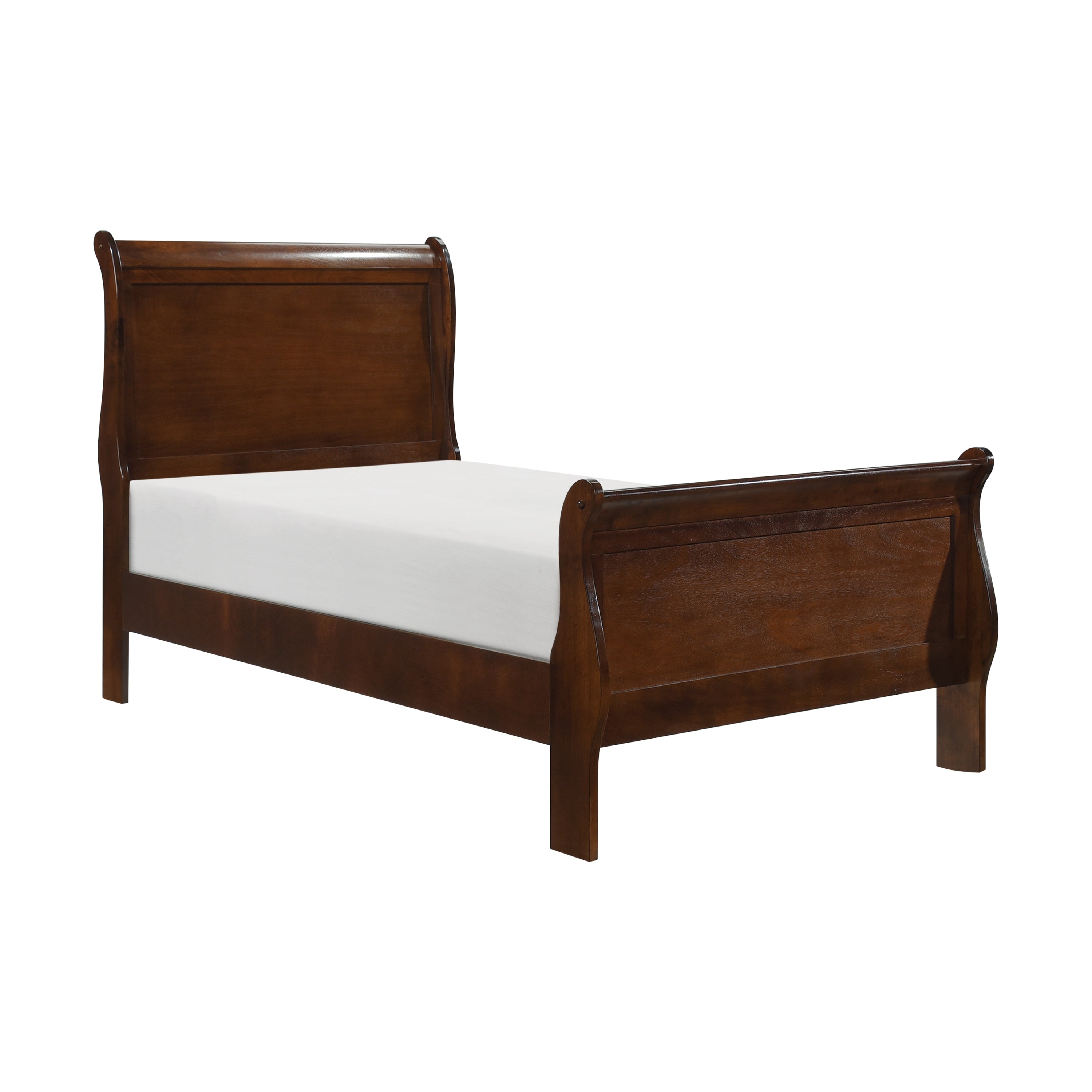 Traditional Twin Sleigh Bed Frame, Brown Wood