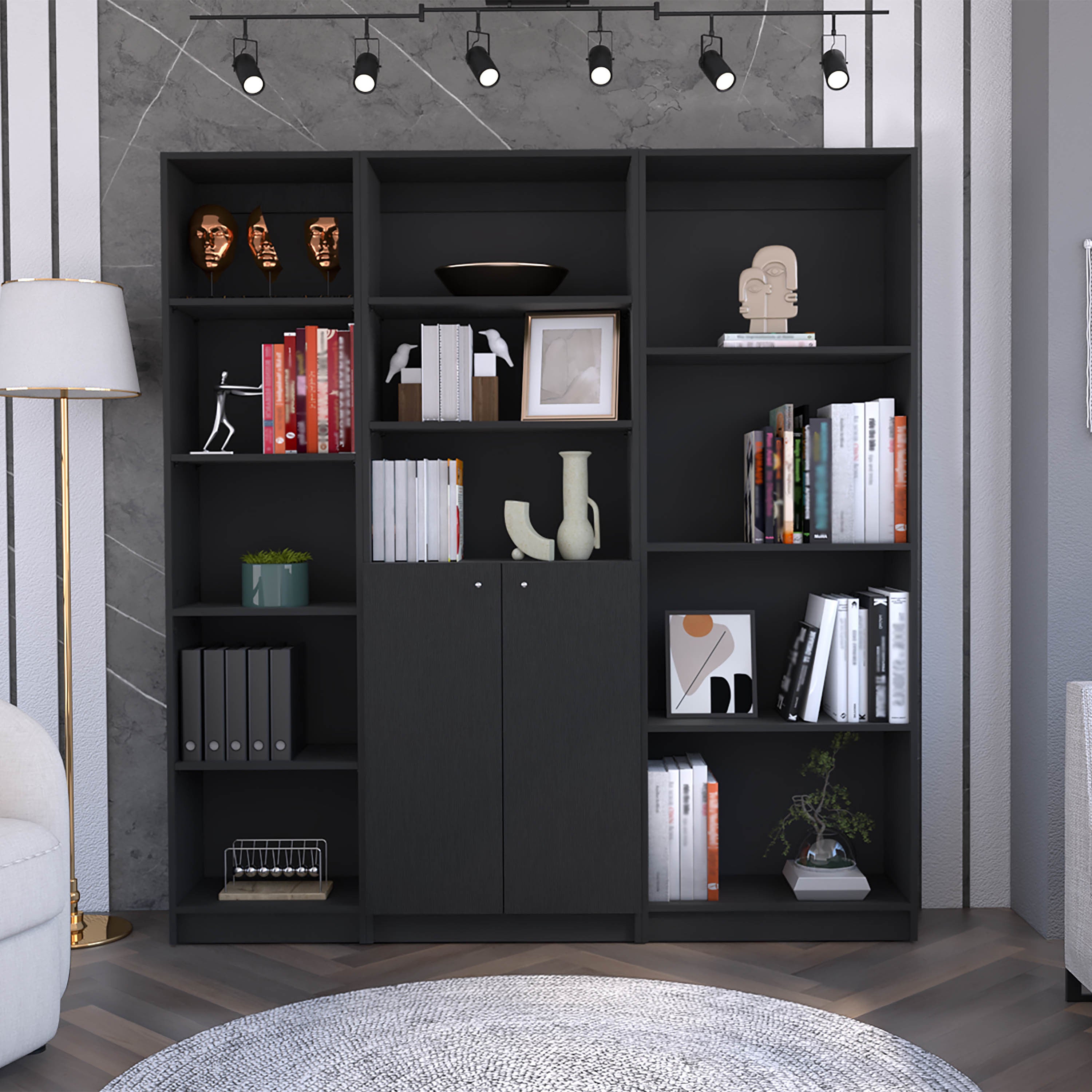Bookcase, 67.1 in, Black, 71.1 in Tall
