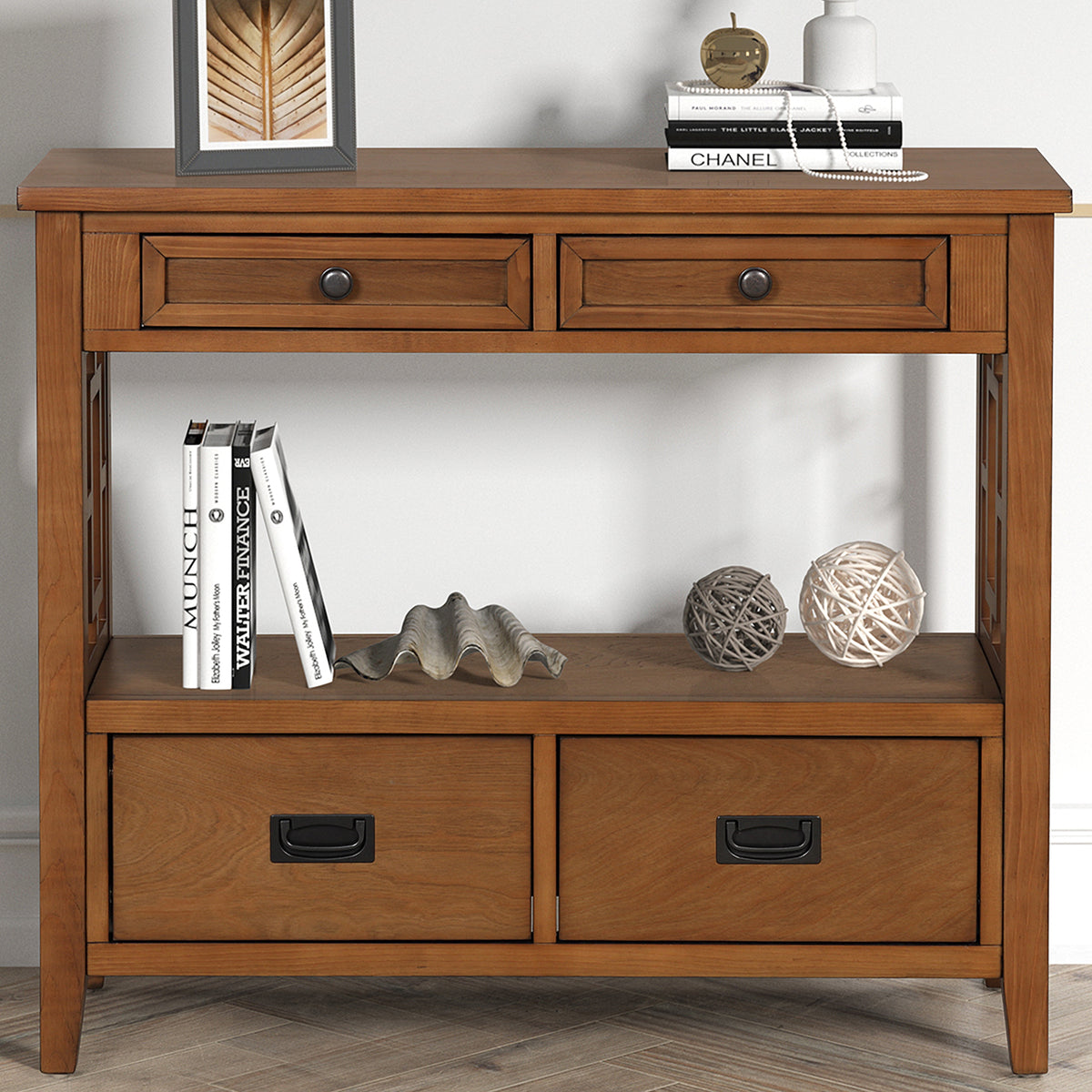Brown Entryway Console Table, 4 Drawers, 36 in Wide