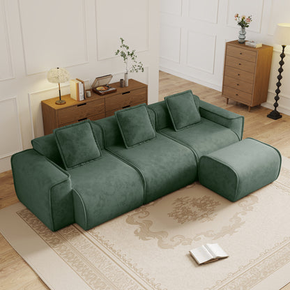 Seneca Boneless Couch - 3 Seater, 1 Ottoman, Olive
