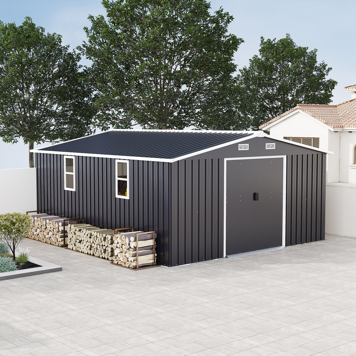 10x12 ft Dark Gray Metal Storage Shed with Window
