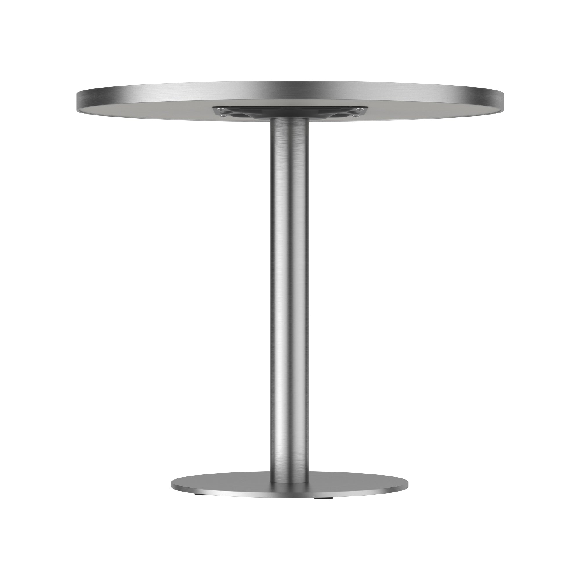 Side profile of the stainless steel column and round base on a white background