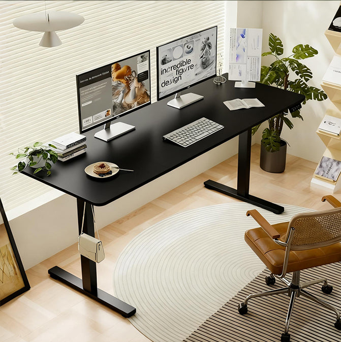 Height Adjustable Standing Desk with Charging Station, 55.1 in, Black
