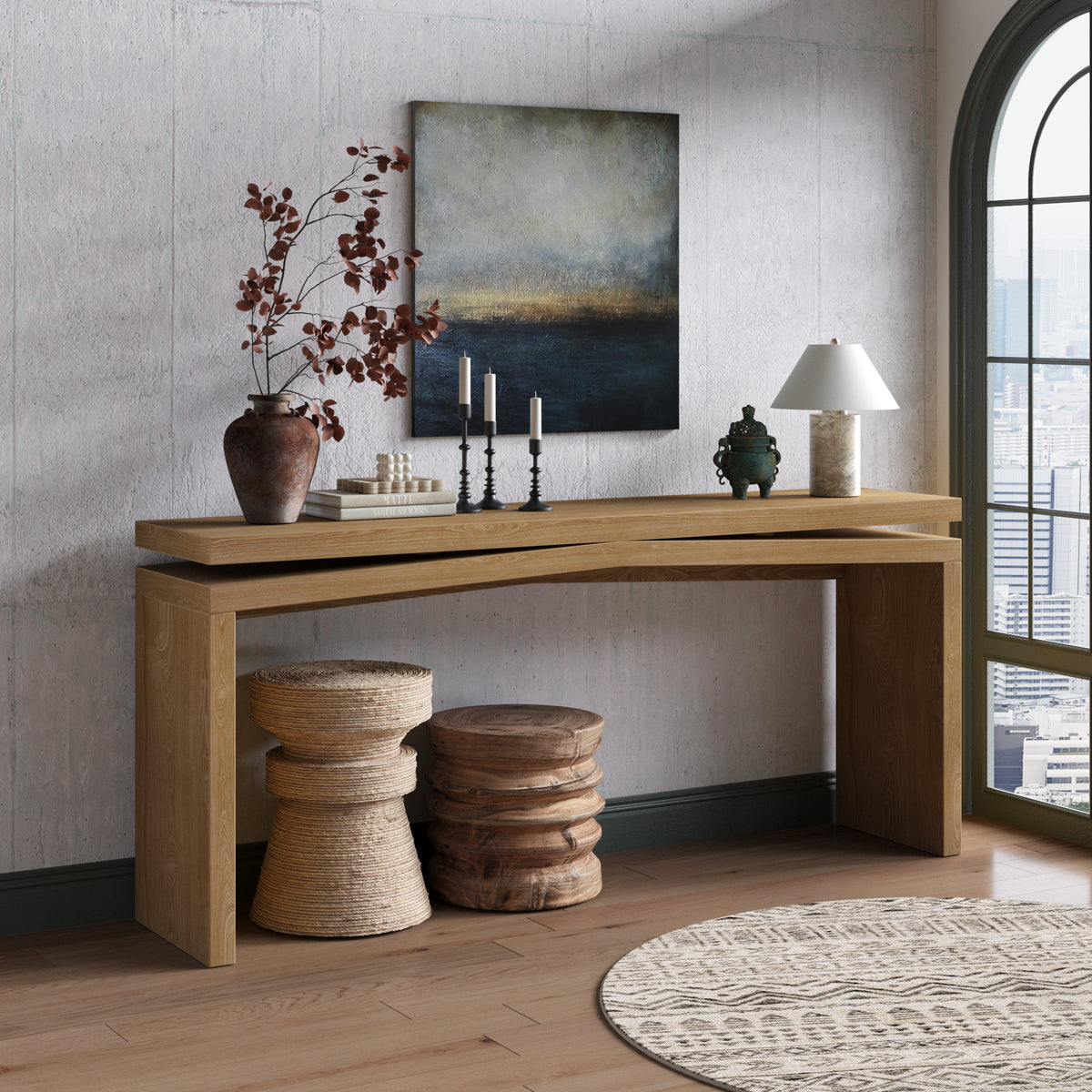 Brown Entryway Console Table, 65 in Wide