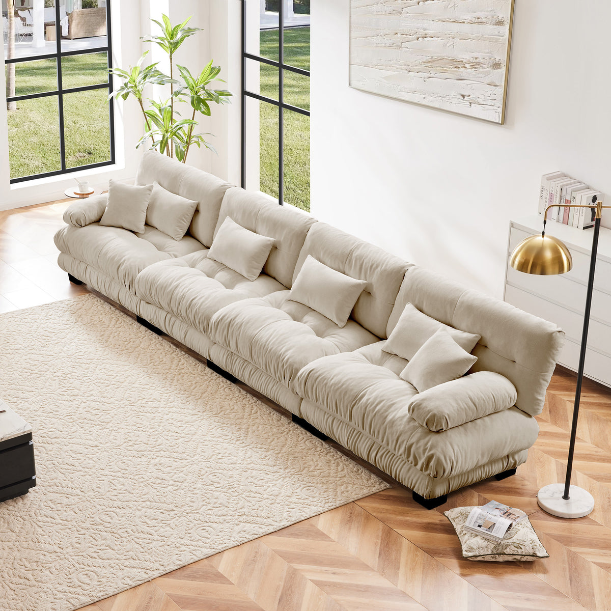 Brown Chenille Modular Sectional Couch, 4-Seat