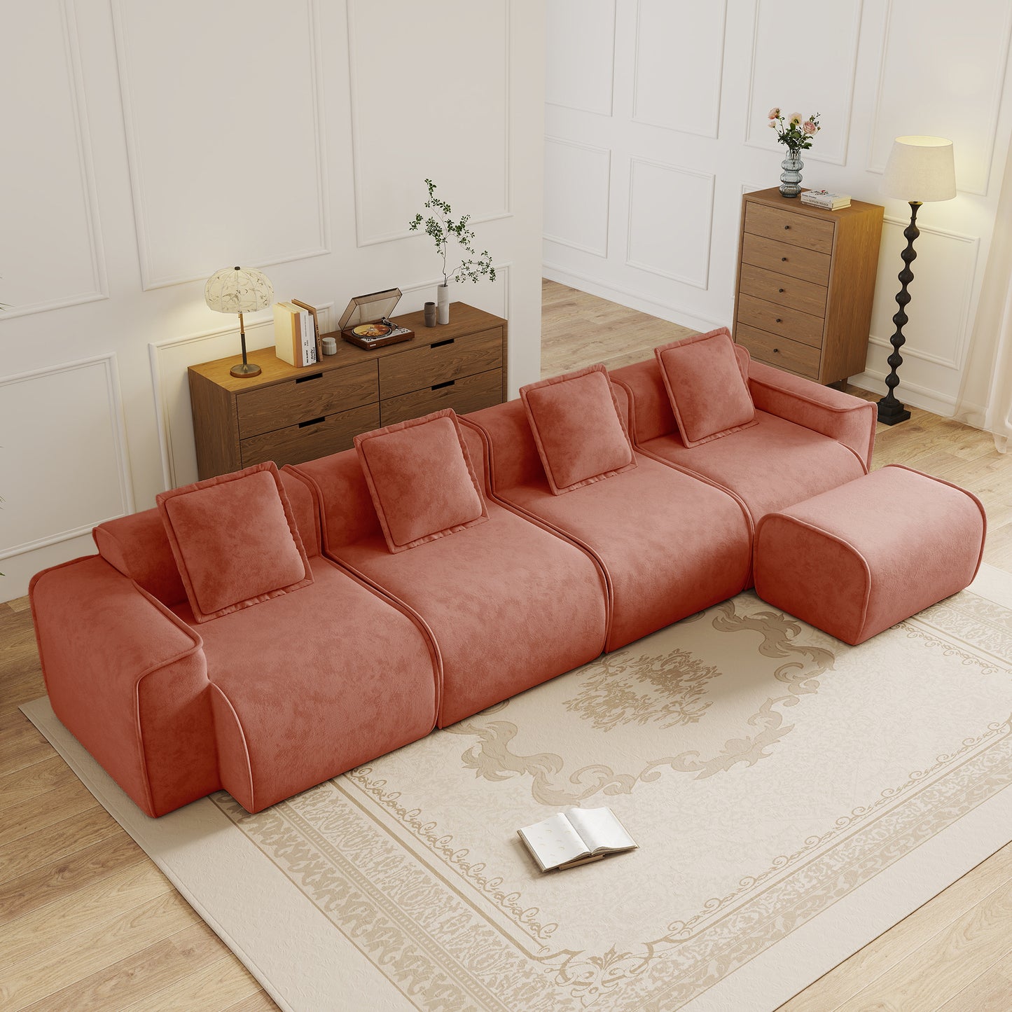 Seneca Boneless Couch - 4 Seater, 1 Ottoman, Terracotta